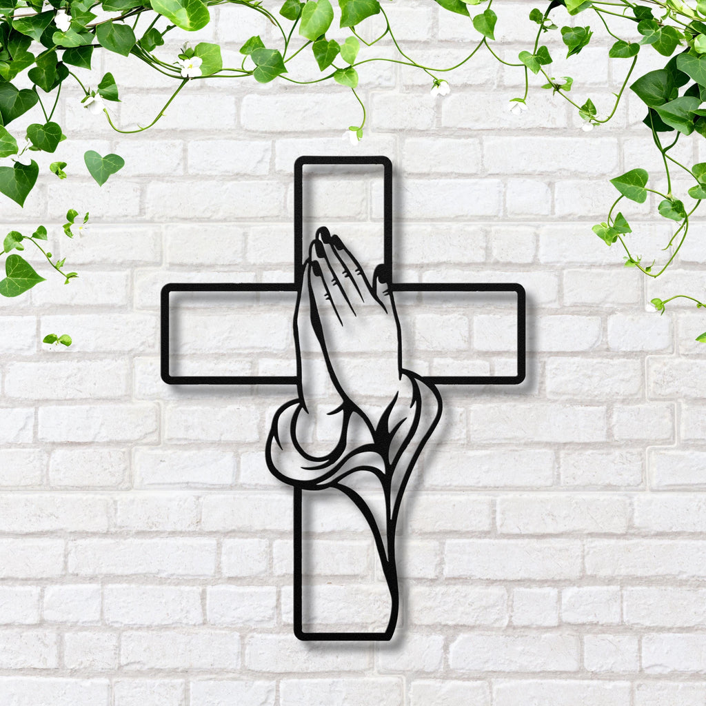 Praying Hands Cross Art - Durable Steel Wall Art | Christian Wall Decor
