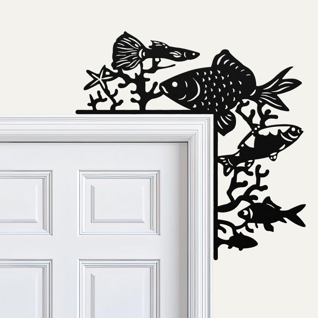 Fish Metal Door Corner Sign, Ocean Coral Reef Decor, Sea Life Wall Art, Nautical Gift