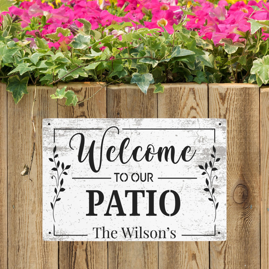 Personalized Welcome Patio Metal Sign, Rustic Farmhouse Outdoor Decor