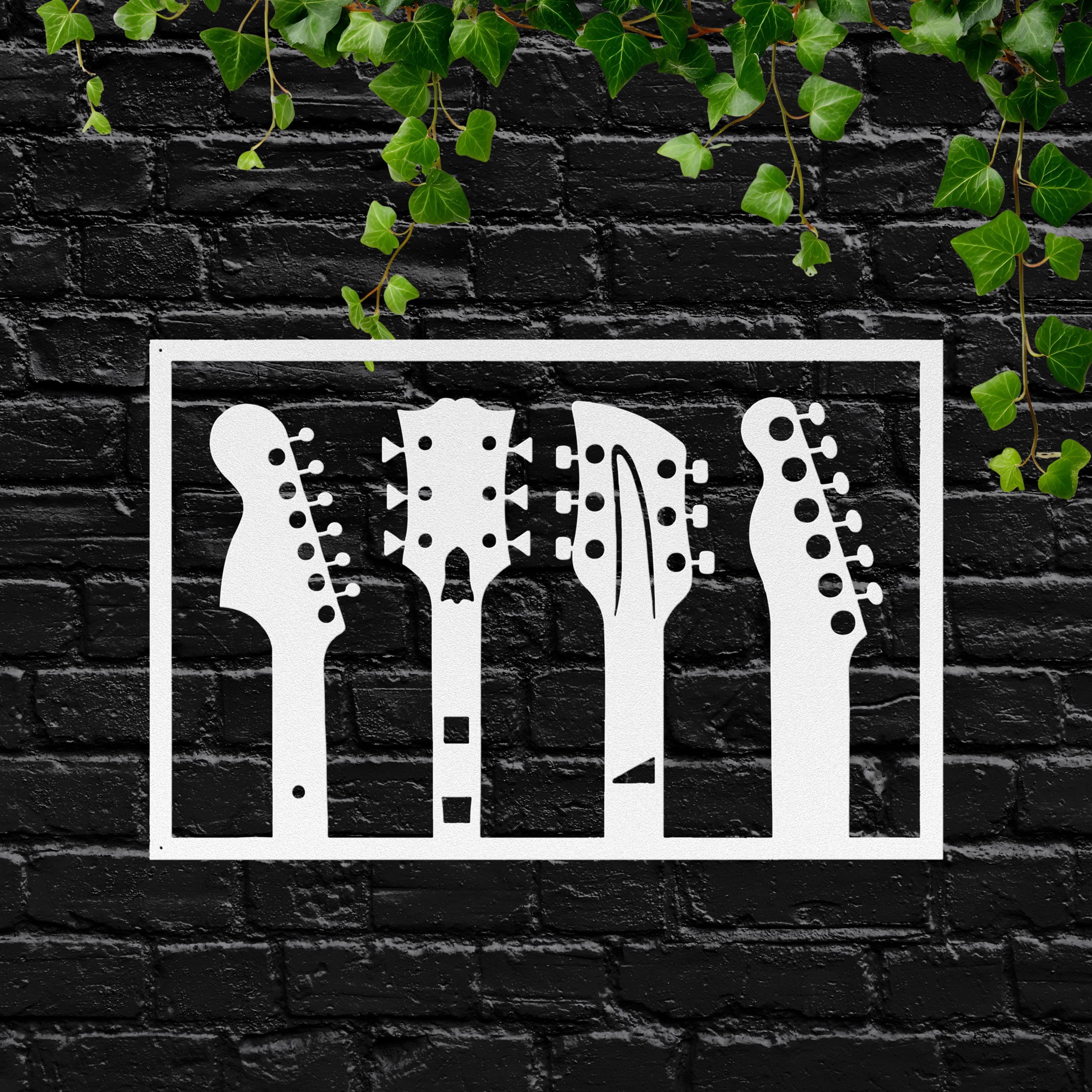 Guitar Headstocks Metal Wall Art, Music Studio Decor Gift for Guitarist, Musician Die Cut Sign