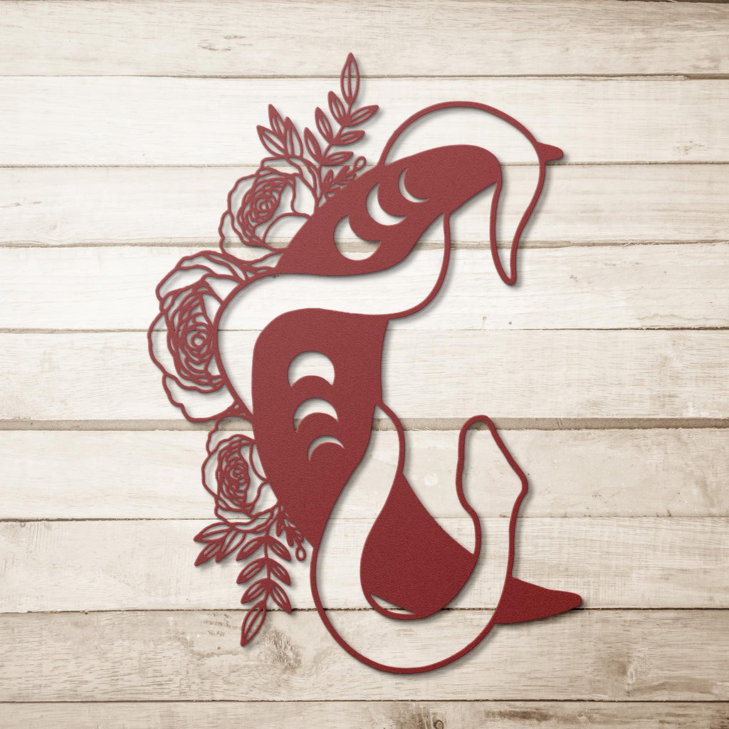Celestial Snake Moon Metal Wall Art, Floral Serpent Sign, Mystic Occult Decor, Gothic Gift