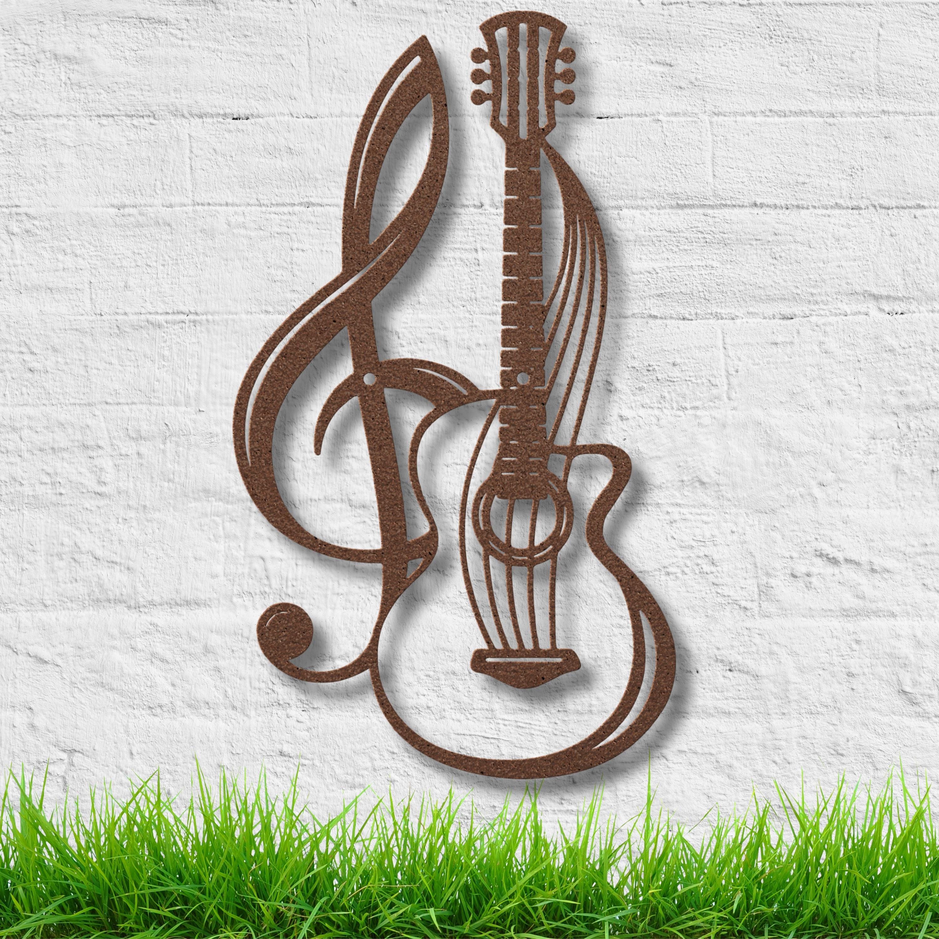 Guitar and Treble Clef Metal Art, Music Instrument Die-Cut Sign, Musician Gift, Black Wall Decor, Artistic Sound Home Accent