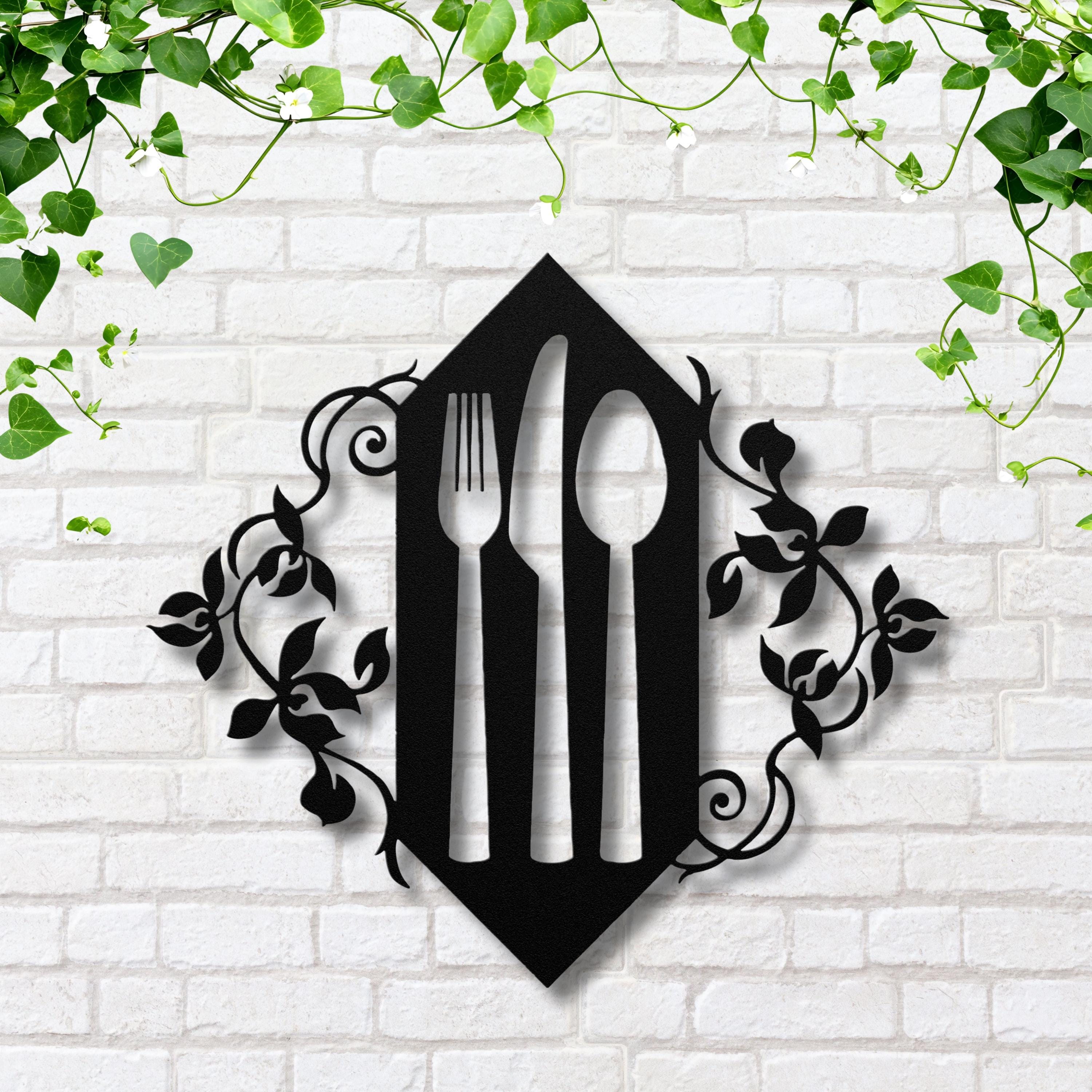 Kitchen Metal Wall Art, Fork Knife Spoon Sign, Dining Room Decor, Restaurant Wall Art