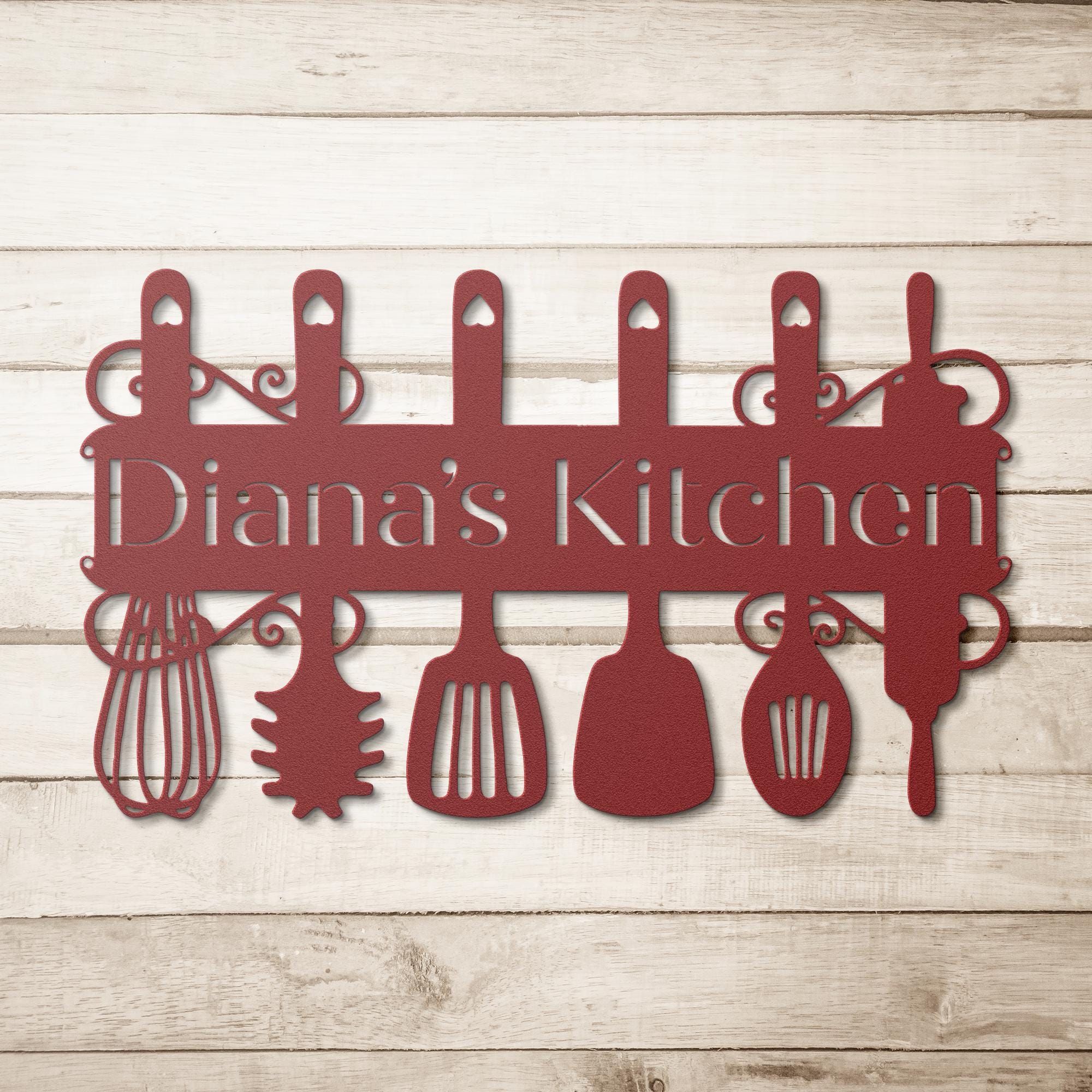 Personalized Kitchen Metal Sign, Utensil Die Cut Wall Art, Chef Gift