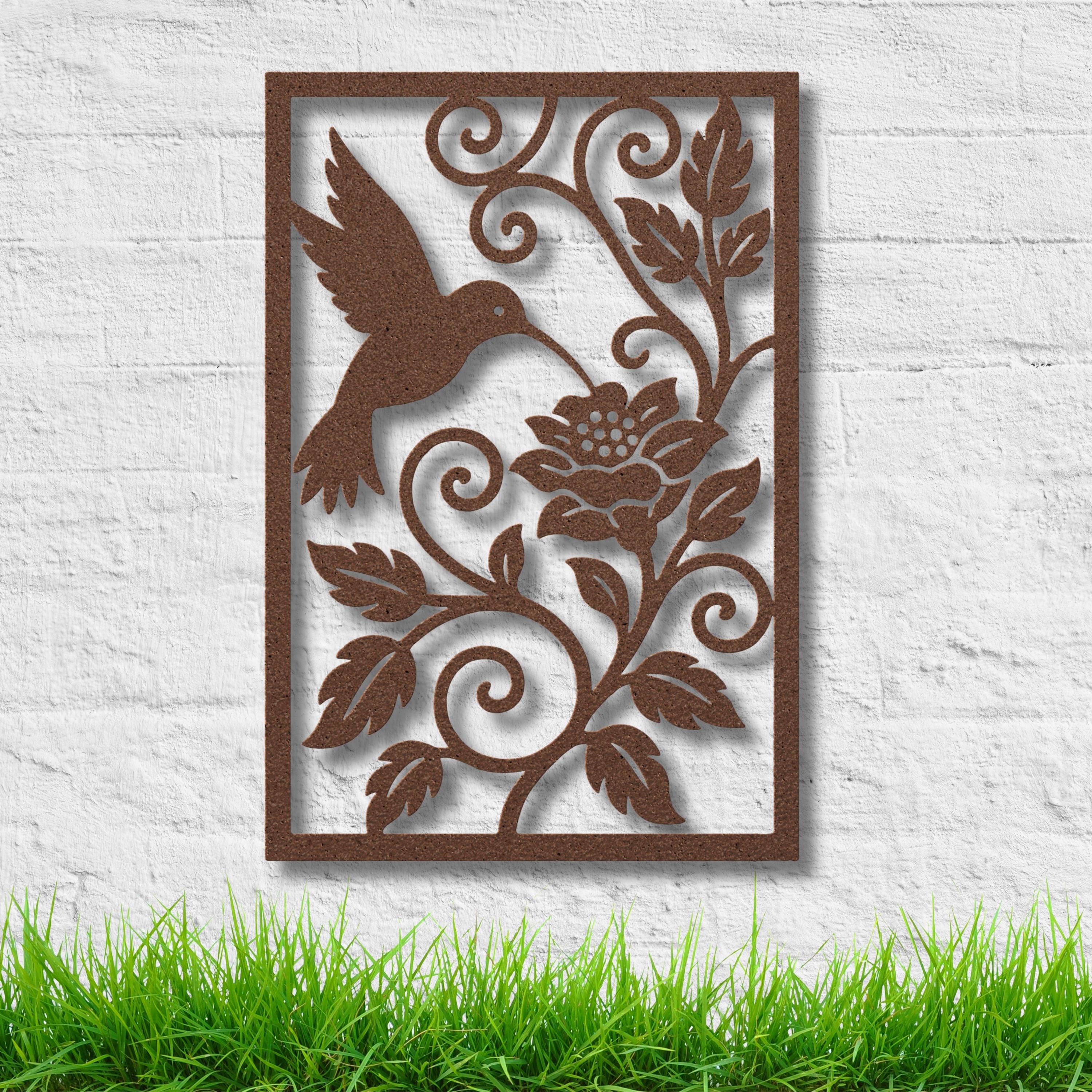 Hummingbird and Flowers Metal Wall Art, Floral Garden Die Cut Sign, Elegant Nature Home Decor Gift