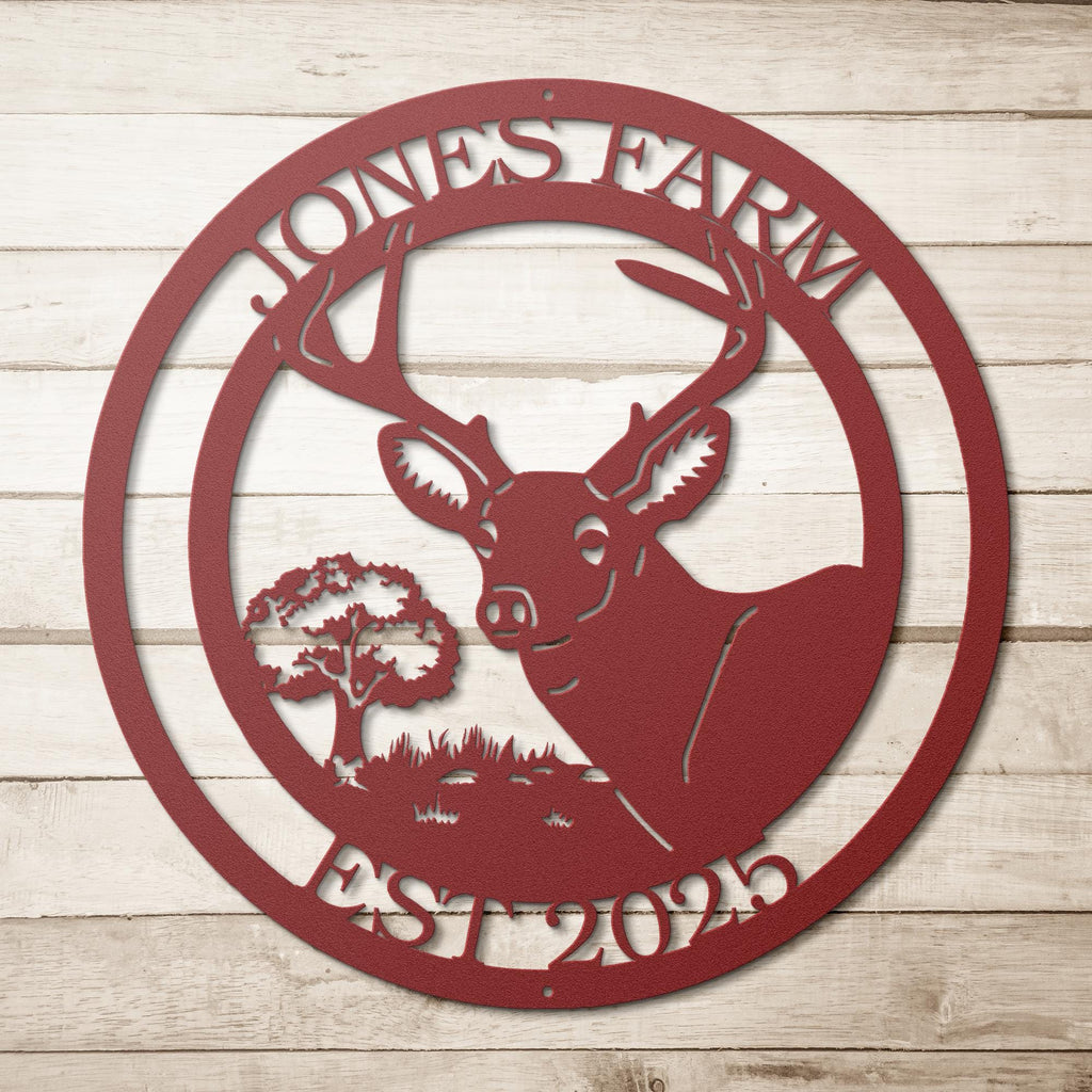Custom Farm Sign, Deer Buck Monogram, Rustic Metal Wall Decor