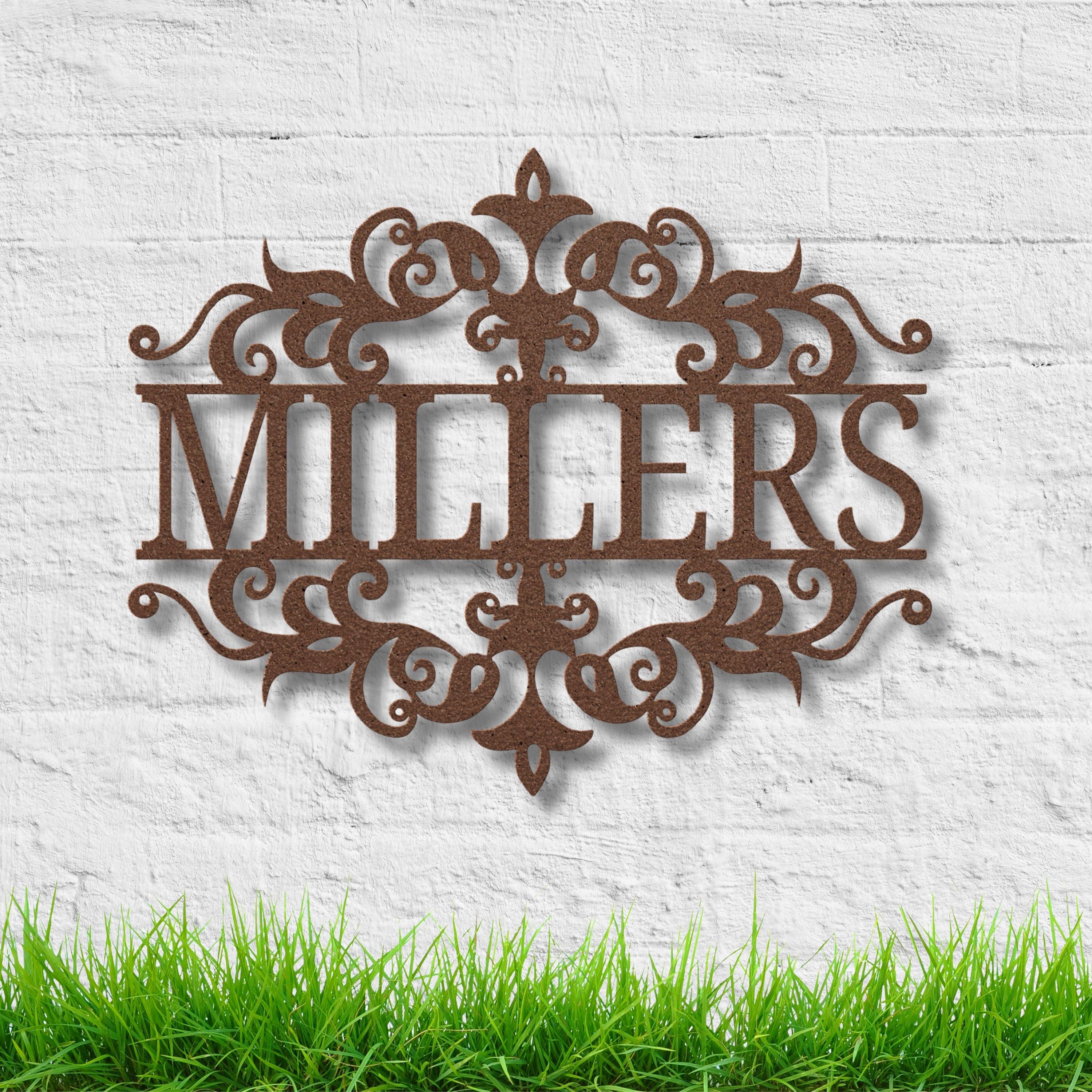 Personalized Last Name Metal Sign | Custom Family Gift | Elegant Scrollwork Die Cut | Monogram Welcome Sign | Housewarming Decor