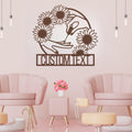 Personalized Nail Salon Metal Sign, Sunflower Hand Line Art