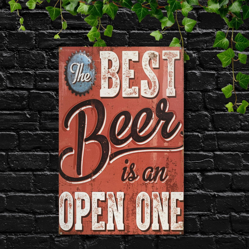 Funny Beer Sign, The Best Beer Is An Open One, Retro Bar Decor, Pub Wall Art