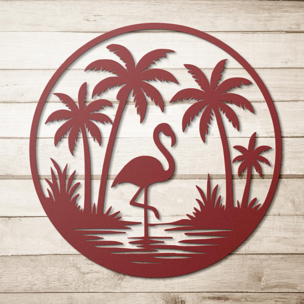 Flamingo Metal Wall Art, Palm Tree Coastal Decor