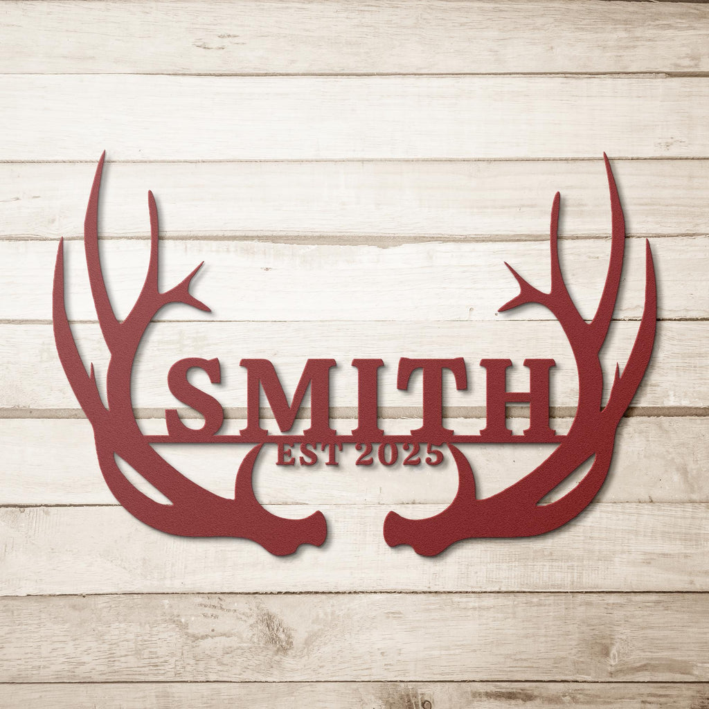 Personalized Antler Sign - Custom Family Name Metal Wall Art | Rustic Cabin Decor Gift