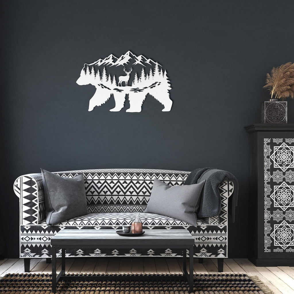 Mountain Bear Metal Wall Art: Wildlife Silhouette Cabin Decor