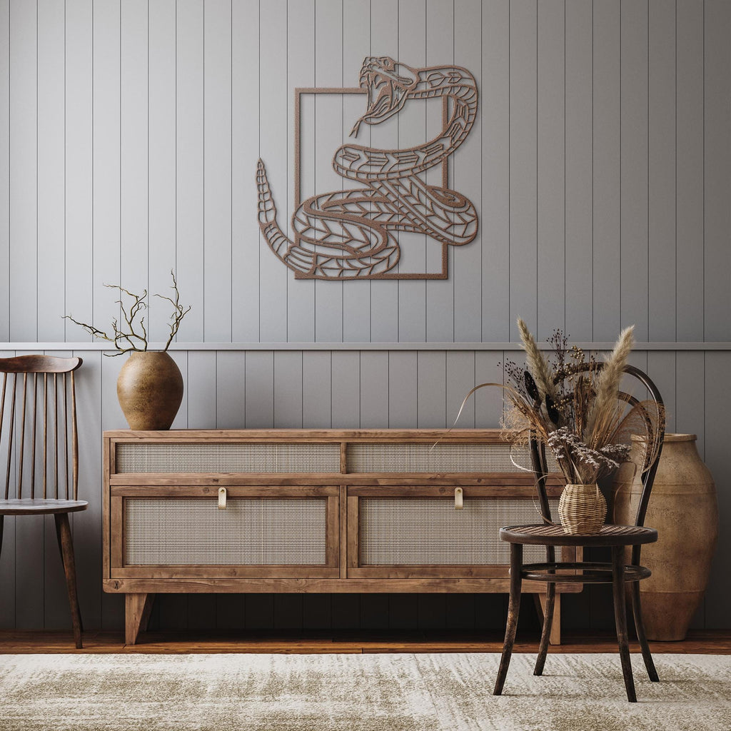 Rattlesnake Metal Sign - Coiled Rattlesnake Art | Durable Steel Wildlife Decor