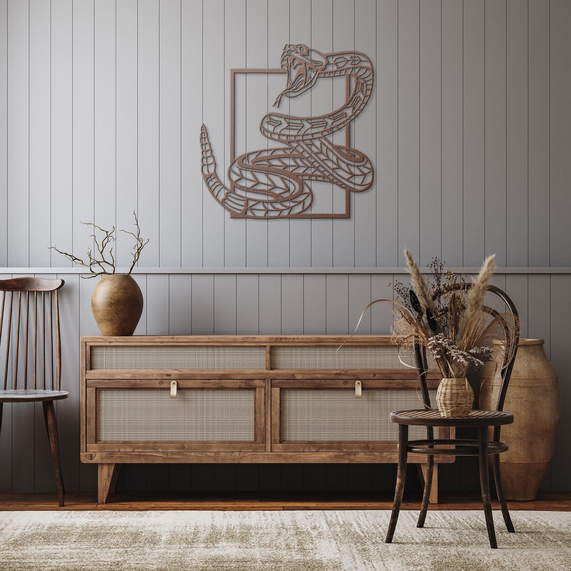 Rattlesnake Metal Sign - Coiled Rattlesnake Art | Durable Steel Wildlife Decor