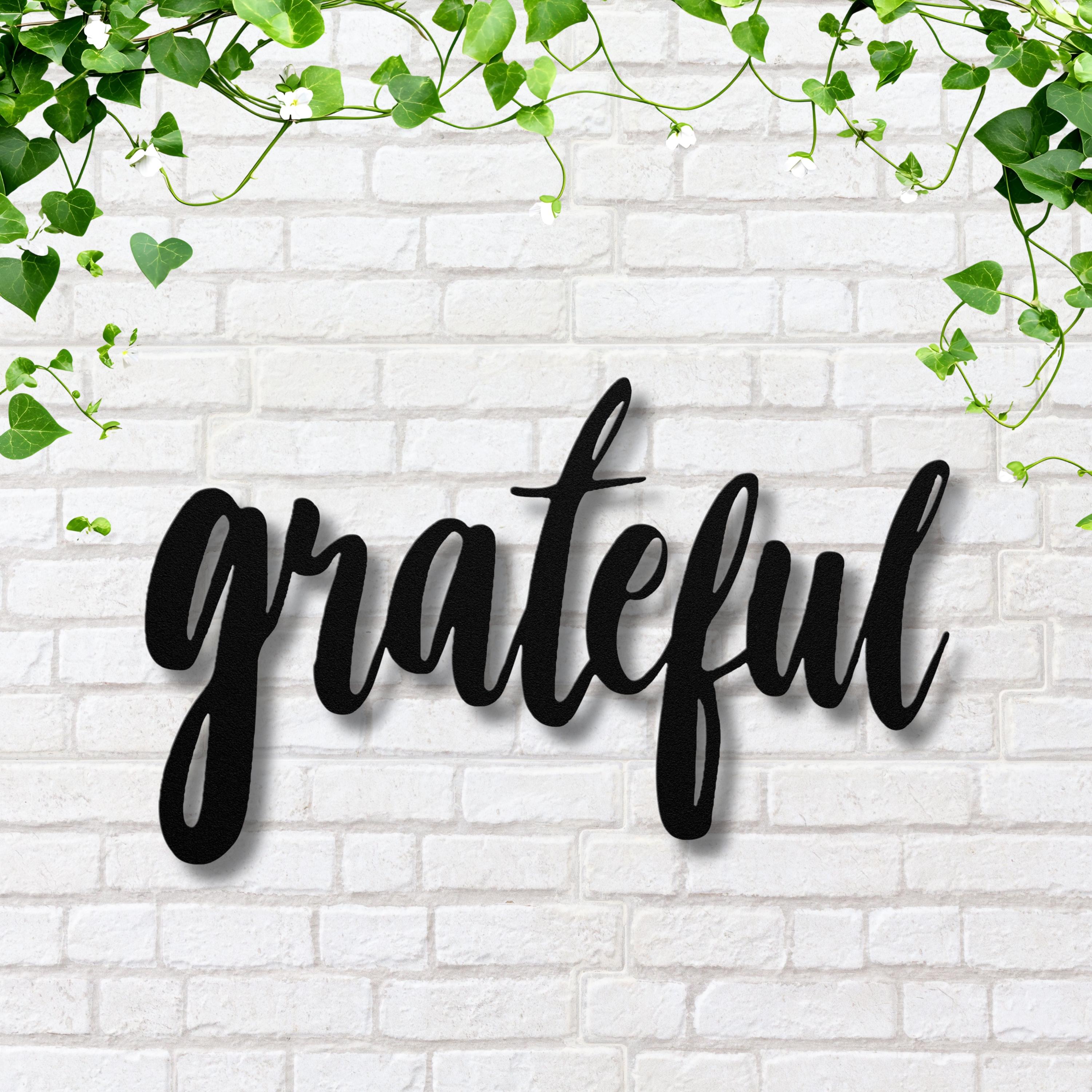 Grateful Script Die-Cut Metal Sign, Modern Farmhouse Decor, Inspirational Word Art, Thankful Gift