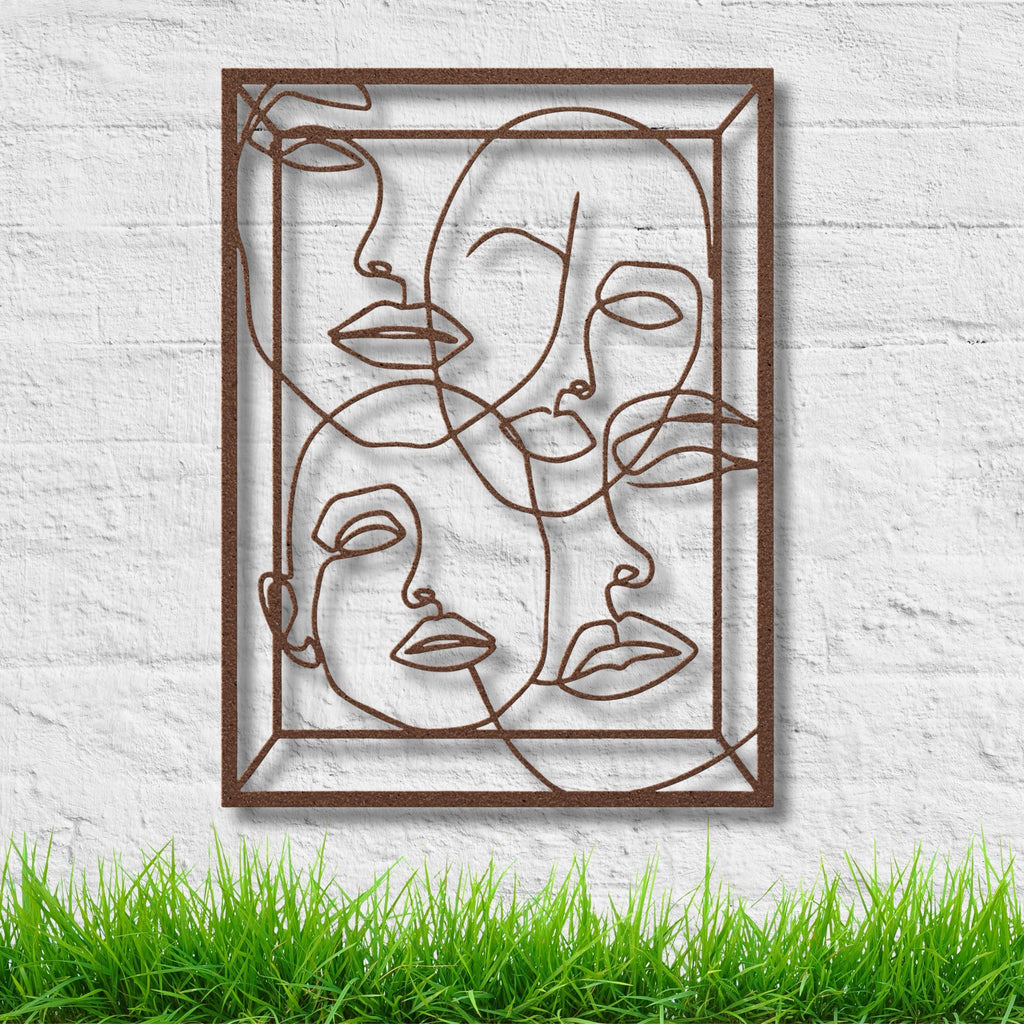 Abstract Line Art Faces Metal Wall Decor, Minimalist Human Portrait Sign, Modern Home