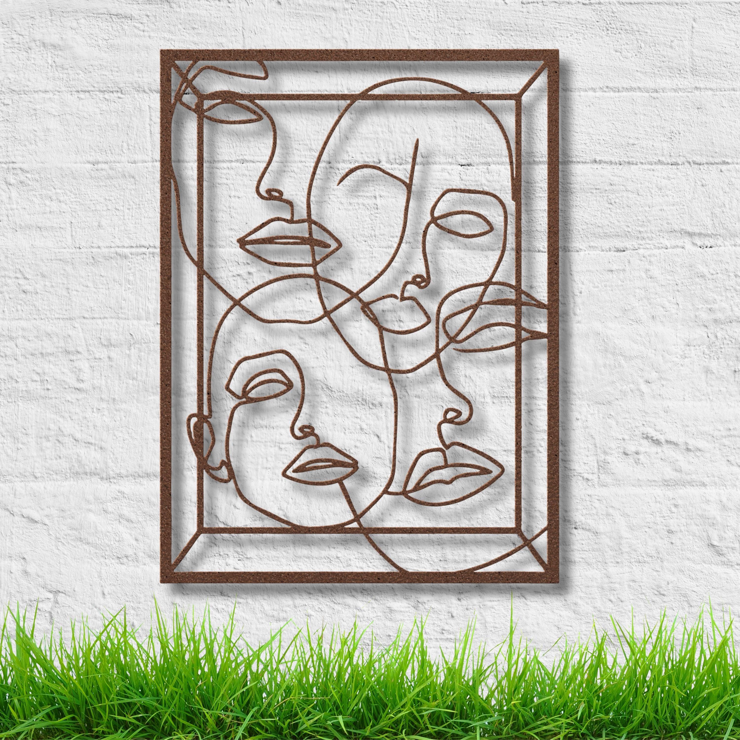 Abstract Line Art Faces Metal Wall Decor, Minimalist Human Portrait Sign, Modern Home