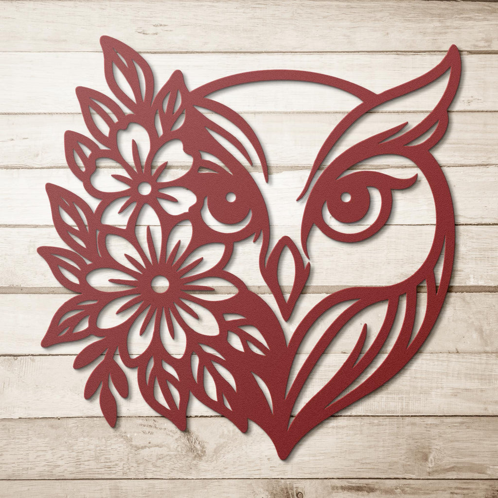 Floral Owl Metal Wall Art, Boho Nature Die Cut Sign, Wise Owl Decor, Flower Lover Gift