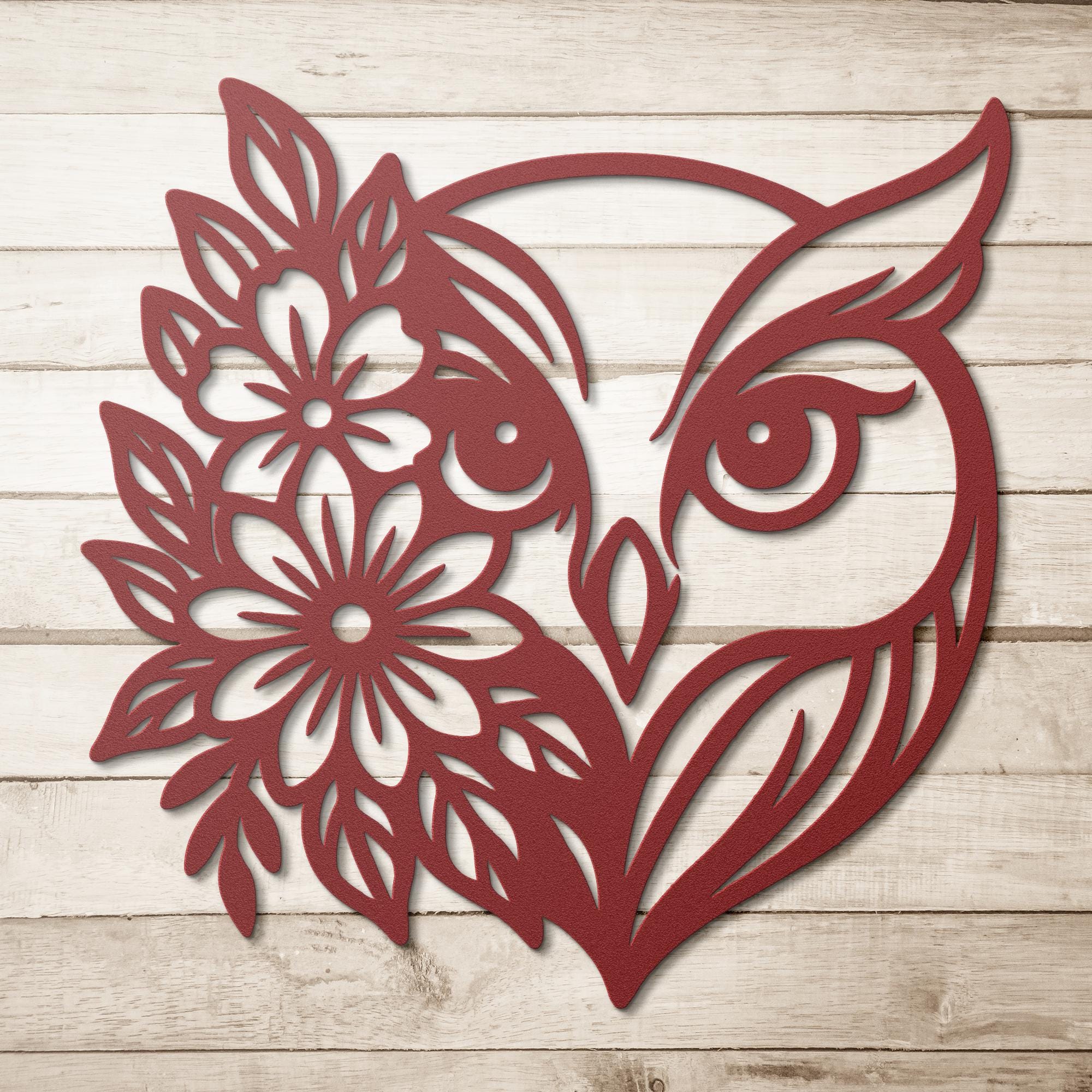 Floral Owl Metal Wall Art, Boho Nature Die Cut Sign, Wise Owl Decor, Flower Lover Gift