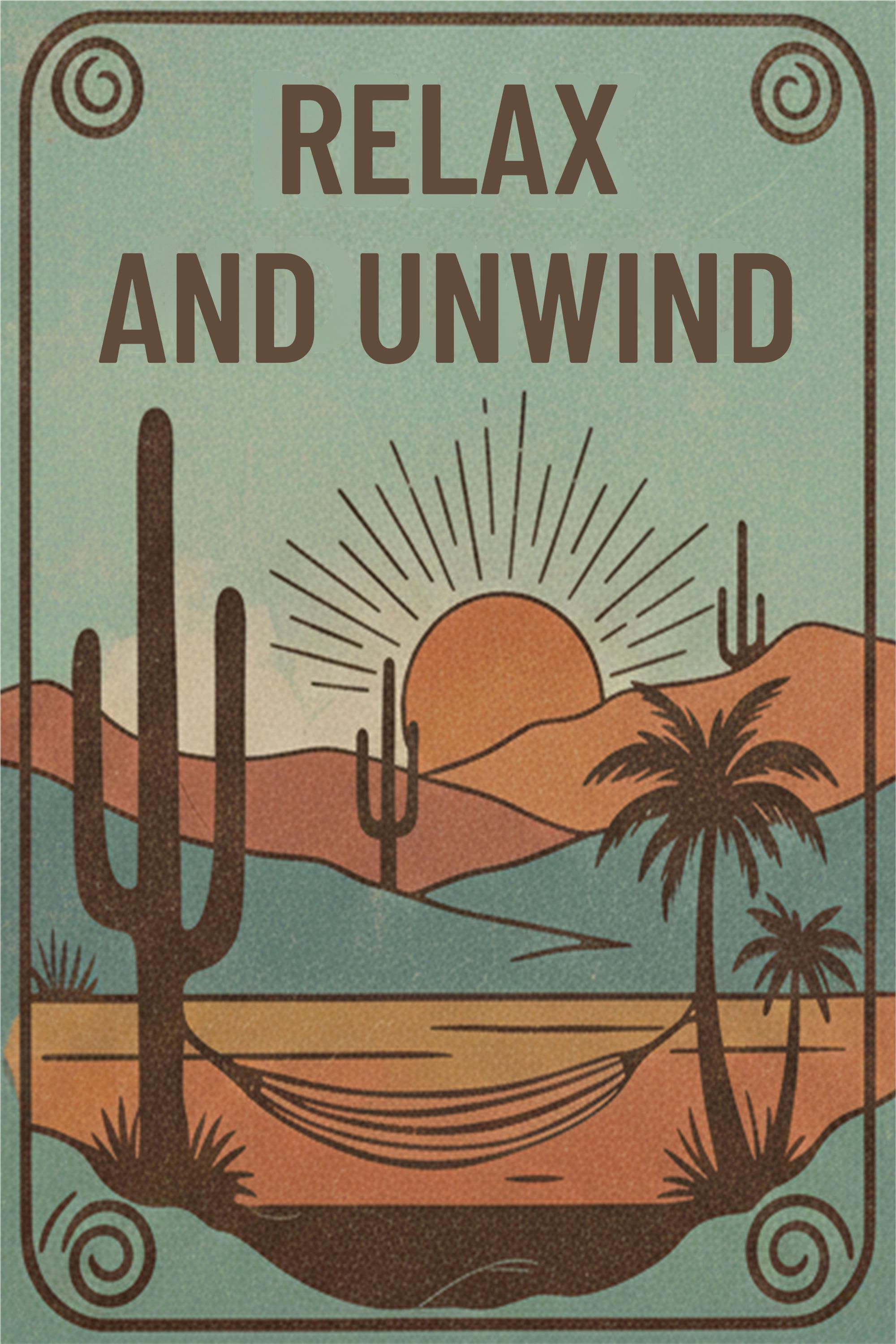 Desert Metal Sign - Boho Home Decor | Retro Sunrise Art | Relax Unwind Wall Decor