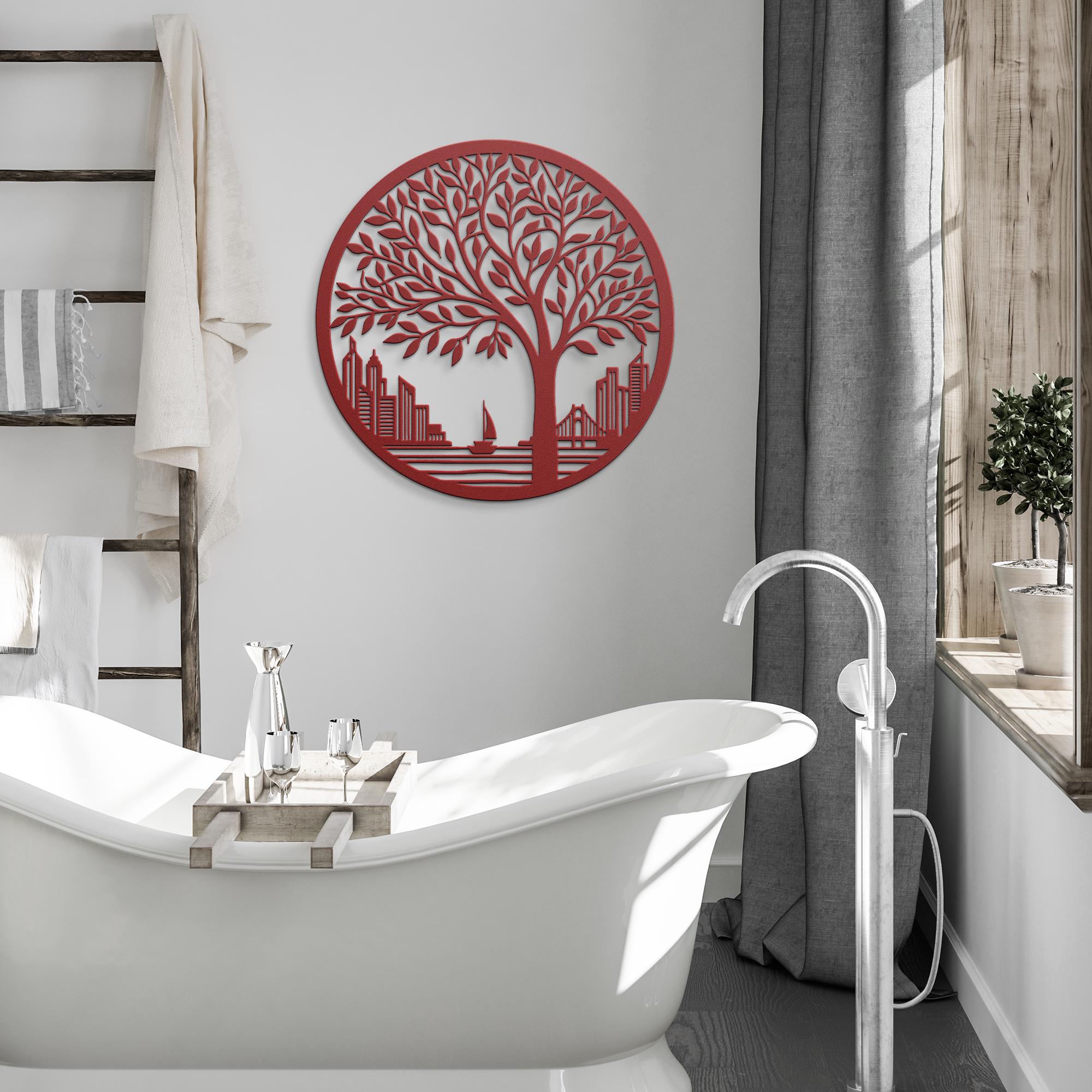 Tree of Life Metal Wall Art, City Skyline Silhouette, Modern Housewarming Gift