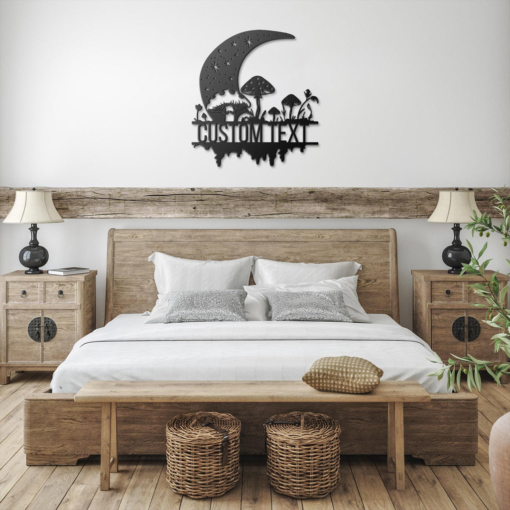 Personalized Moon and Mushroom Metal Sign, Celestial Wall Art, Forest Garden Decor