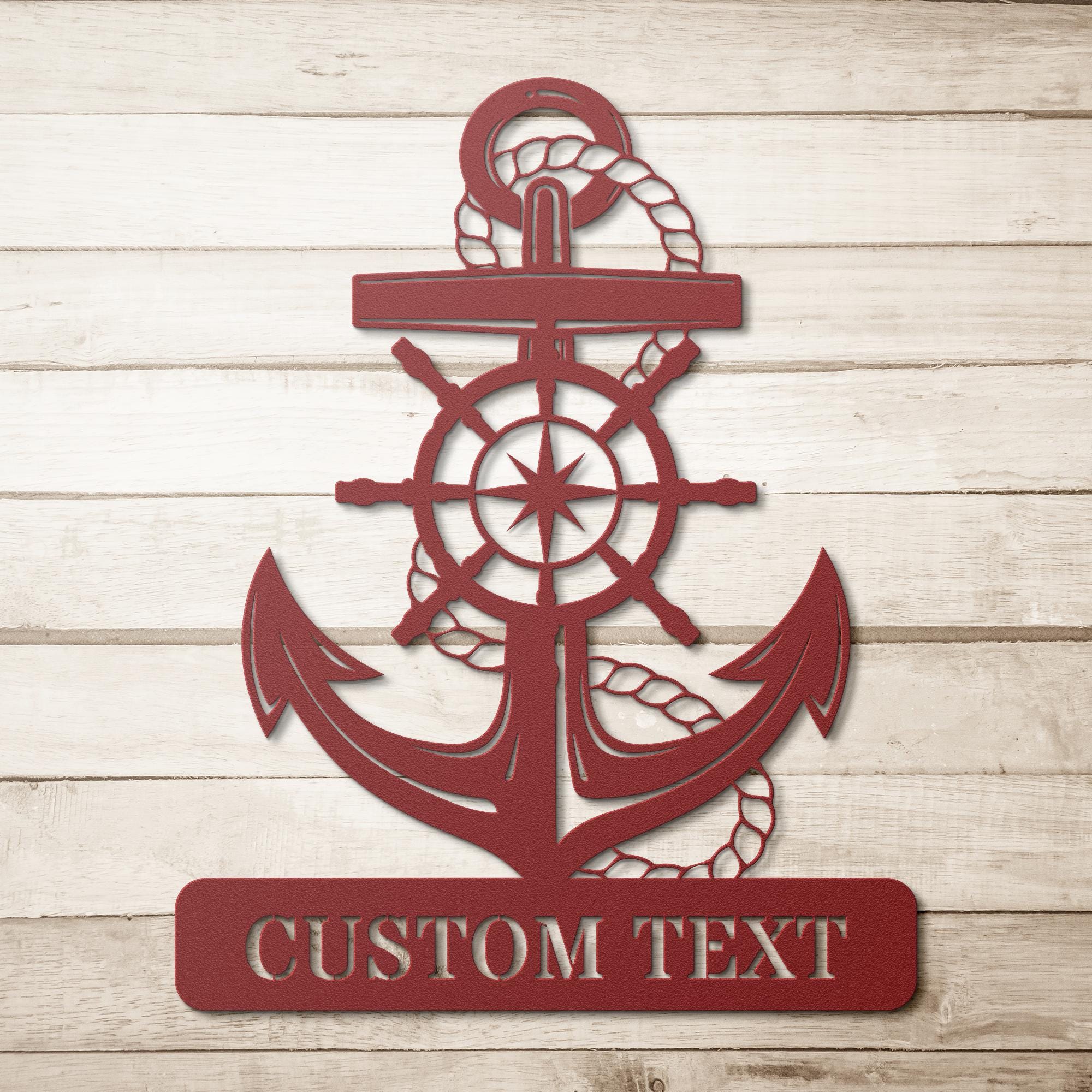 Personalized Captain's Wheel and Anchor Metal Sign, Custom Text, Nautical Gift, Sailor Gift