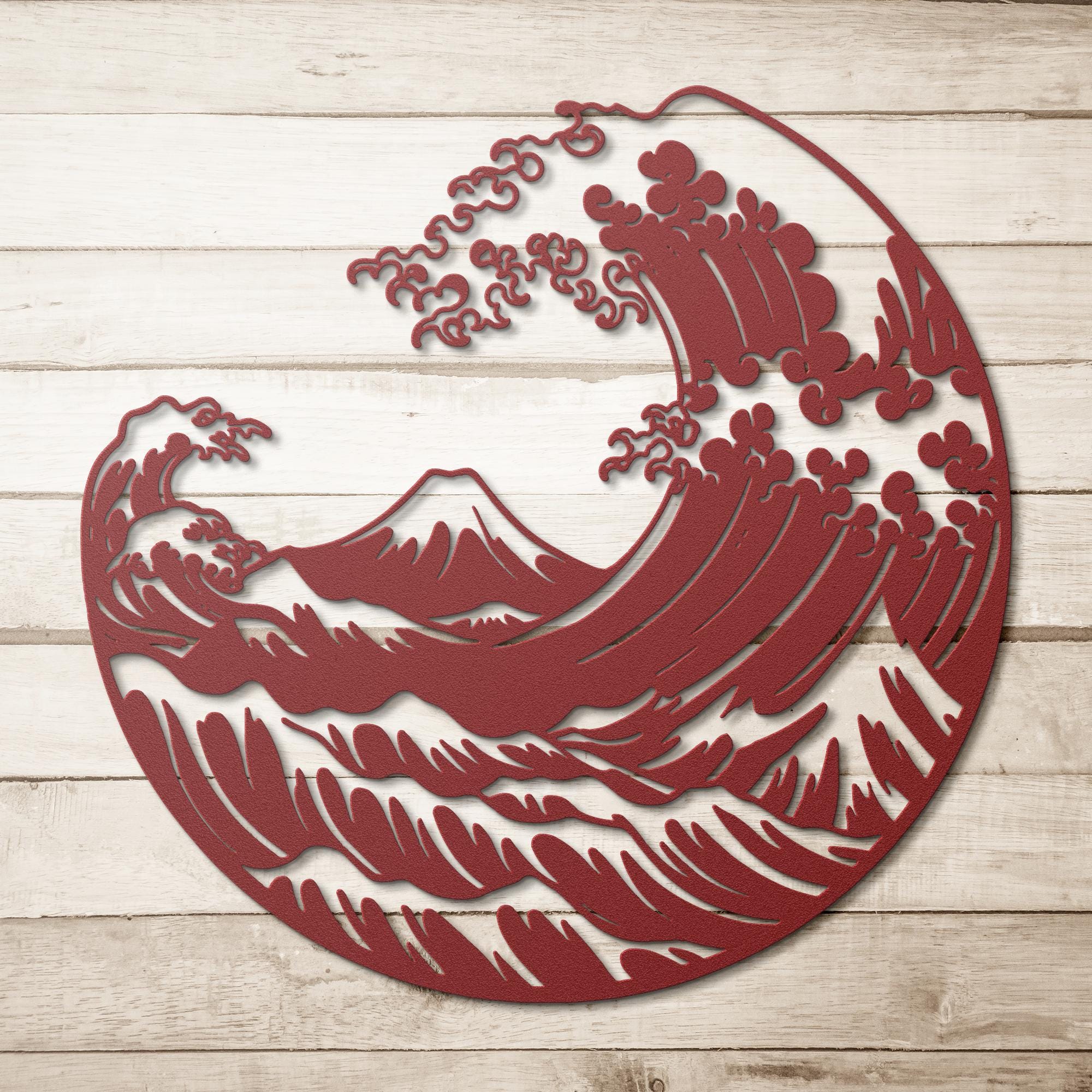 Great Wave Metal Art - Japanese Wall Sign | Circular Ocean Wave Decoration