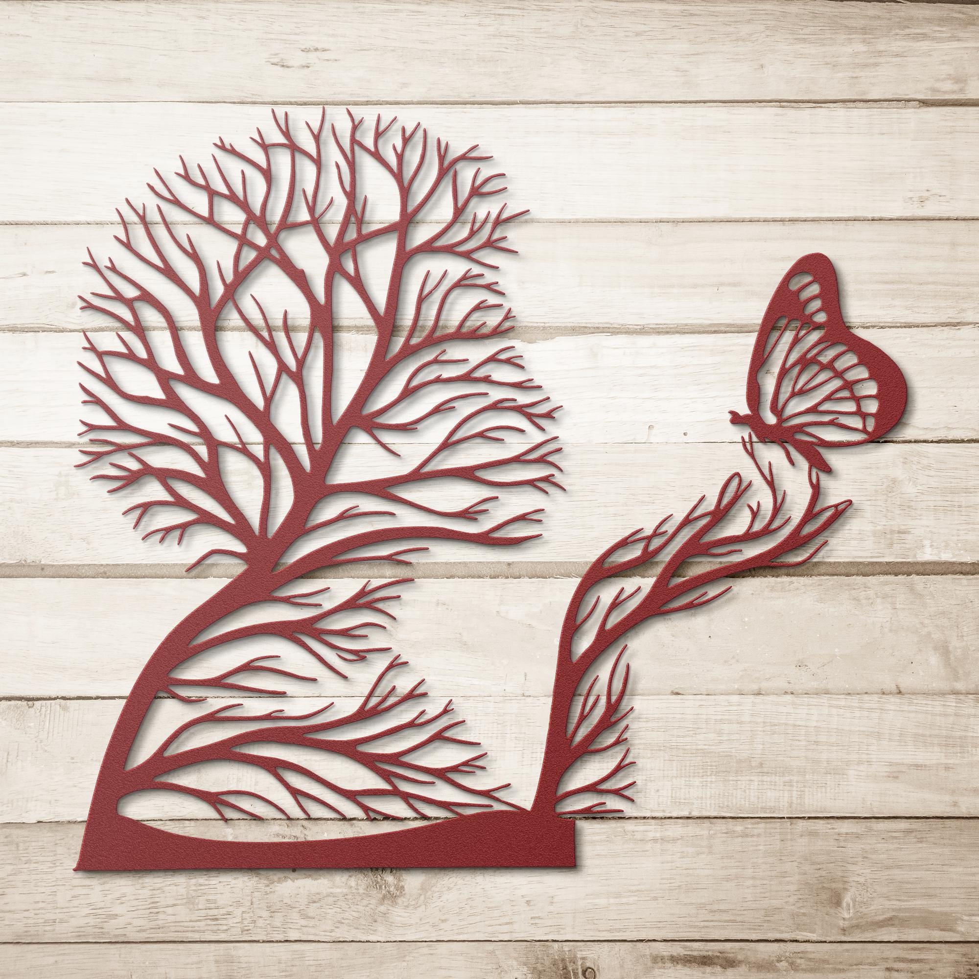 Tree of Life Wall Art – Custom Metal Garden Sign with Butterfly Nature Decor