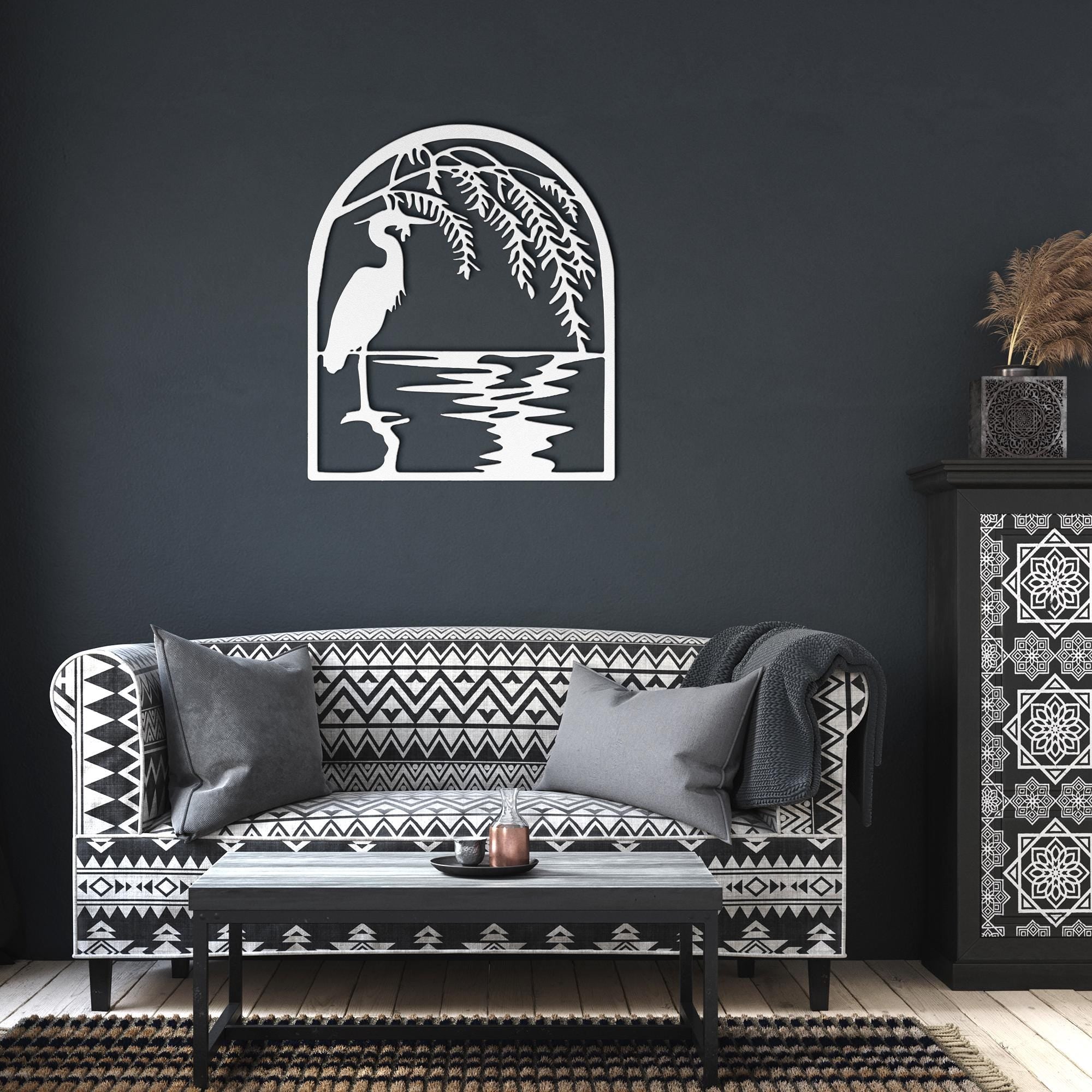 Heron Willow Tree Metal Wall Art, Coastal Bird Sign, Nature Lover Gift, Garden Decor