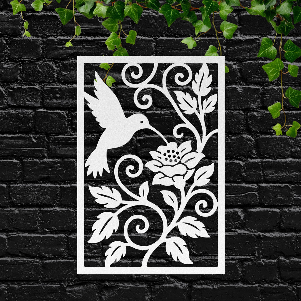 Hummingbird and Flowers Metal Wall Art, Floral Garden Die Cut Sign, Elegant Nature Home Decor Gift