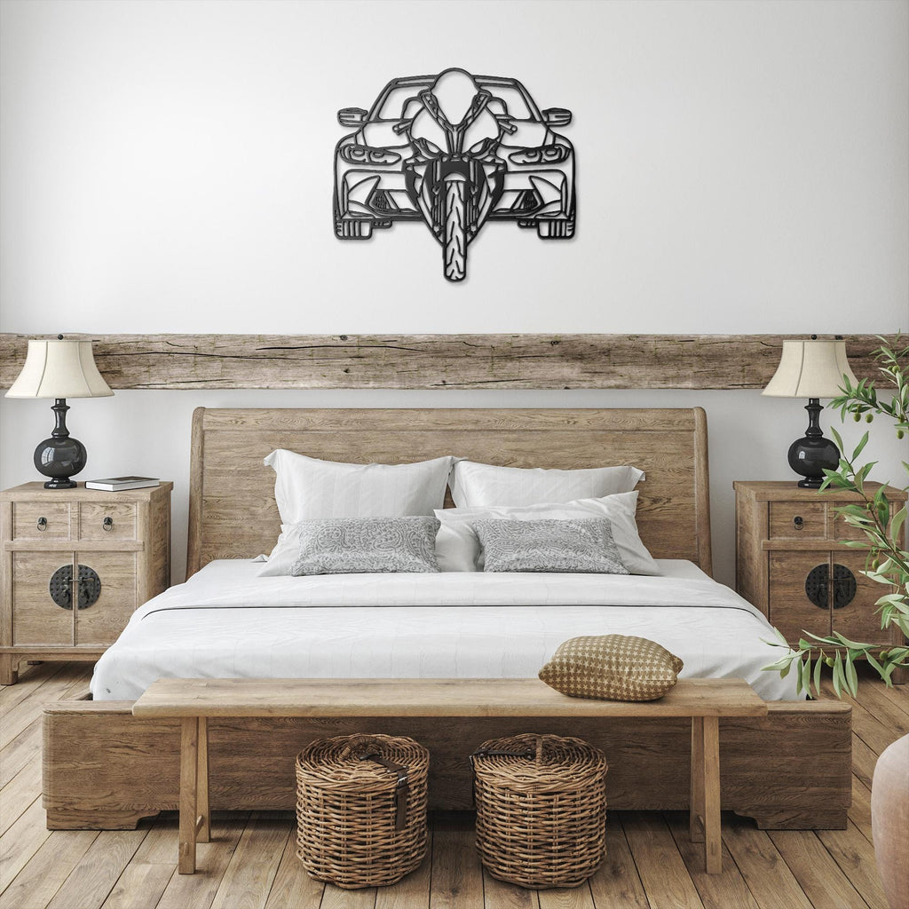 Car and Motorcycle Metal Wall Art | Automotive Duet Silhouette | Front View Die-Cut Sign | Garage Decor | Motorhead Gift