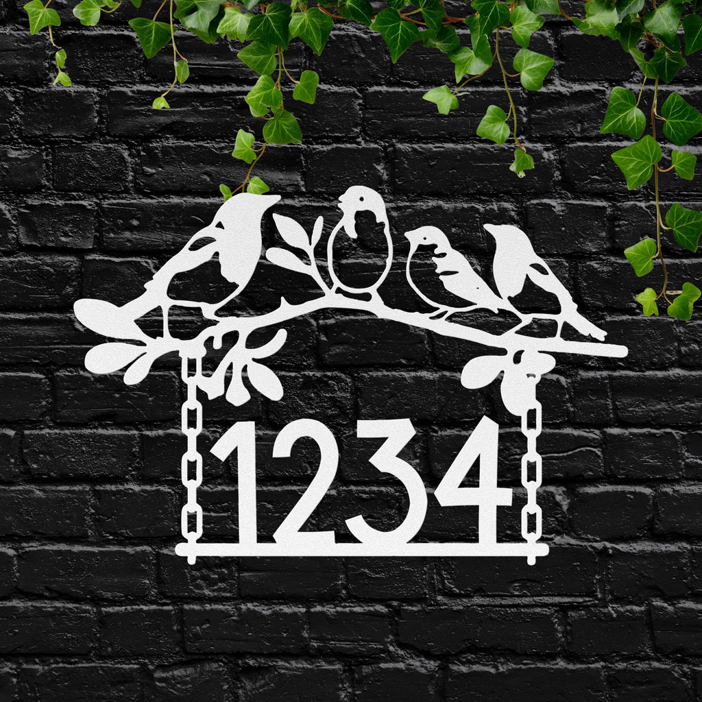 Bird Family Address Sign | Custom Metal House Number Decor