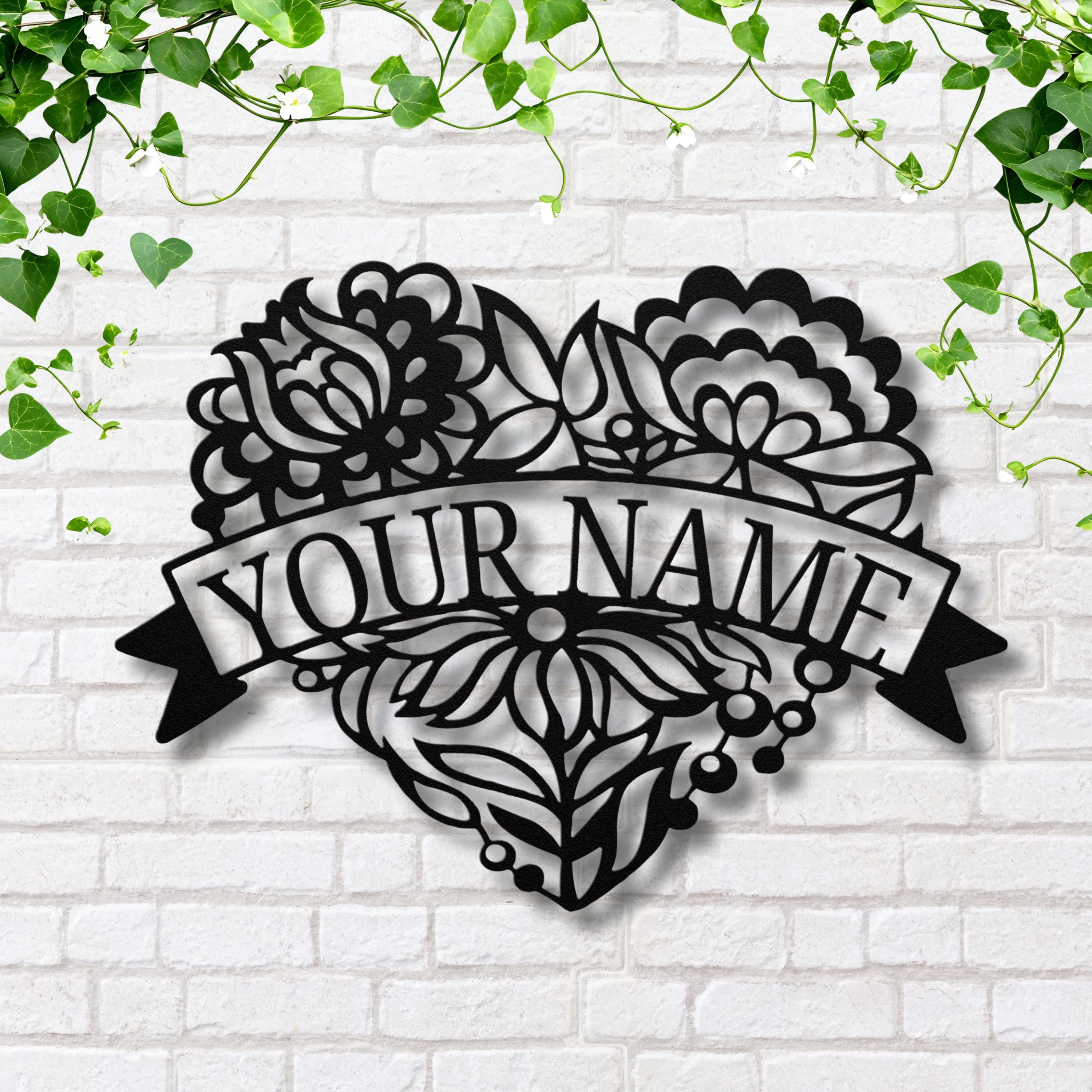 Personalized Metal Sign – Custom Name Sign Floral Heart Art Wedding Gift Idea