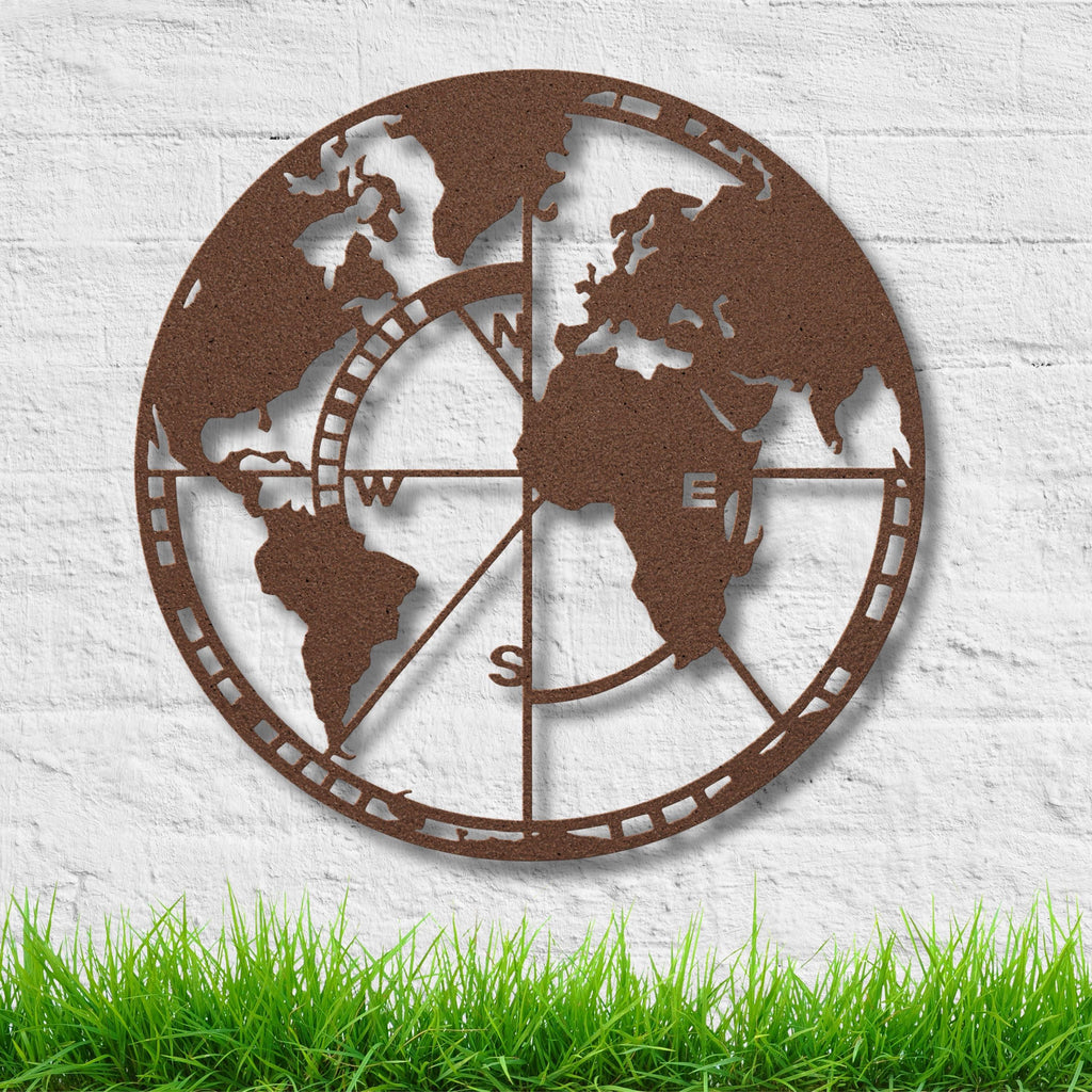 World Map Metal Wall Art, Compass Globe Decor, Travel Wall Hanging, Wanderlust Gift