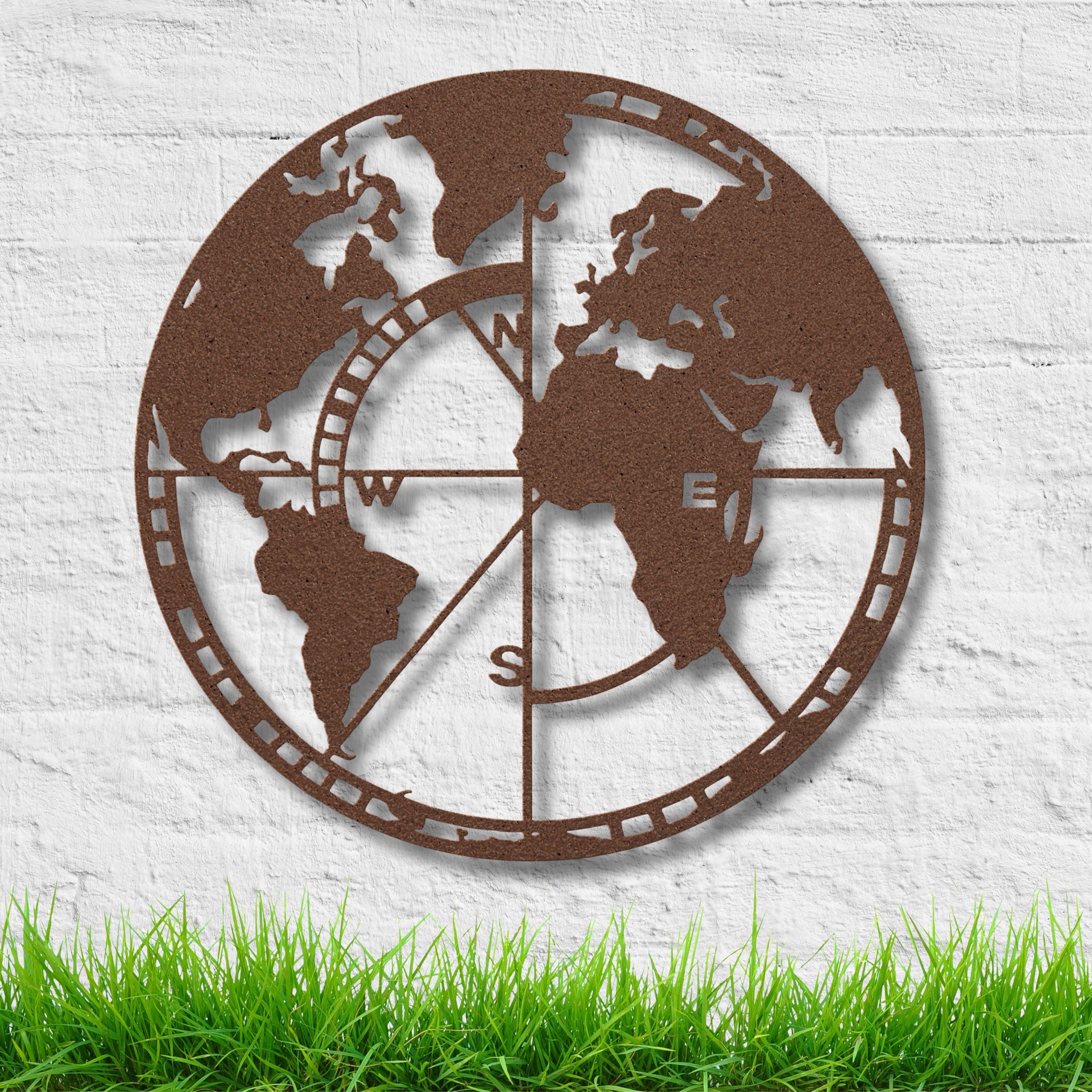 World Map Metal Wall Art, Compass Globe Decor, Travel Wall Hanging, Wanderlust Gift