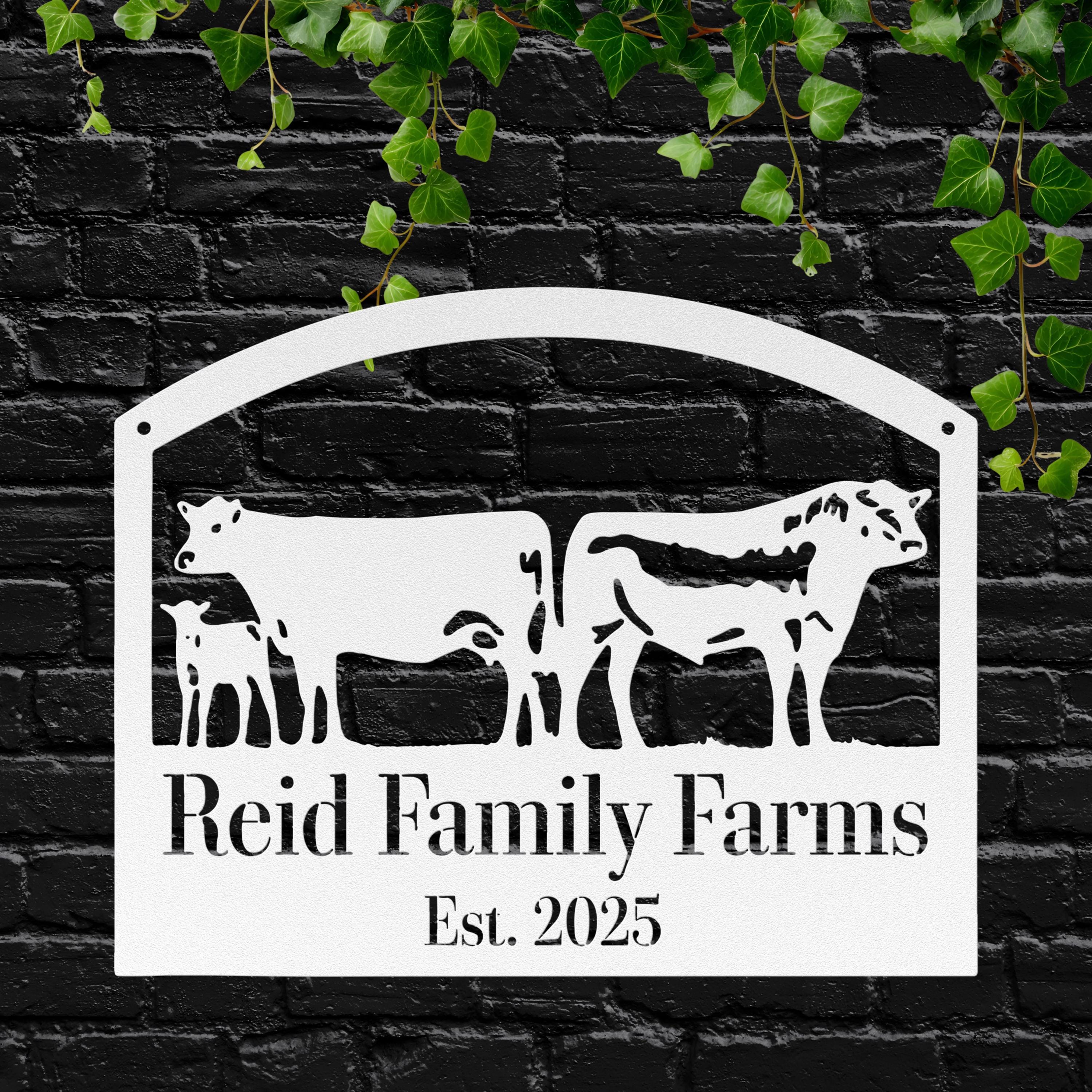 Personalized Cattle Farm Sign | Custom Cow Ranch Metal Art | Livestock Family Die-Cut | Established Date Barn Decor