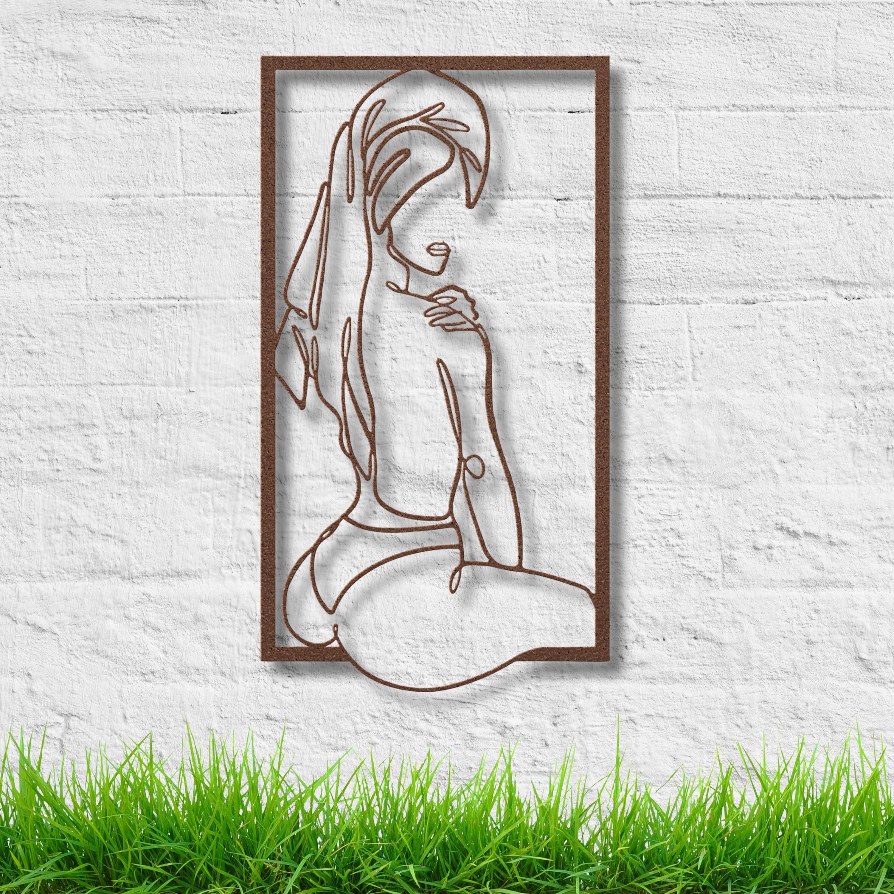 Metal Woman Line Art, Framed Minimalist Silhouette, Modern Wall Decor
