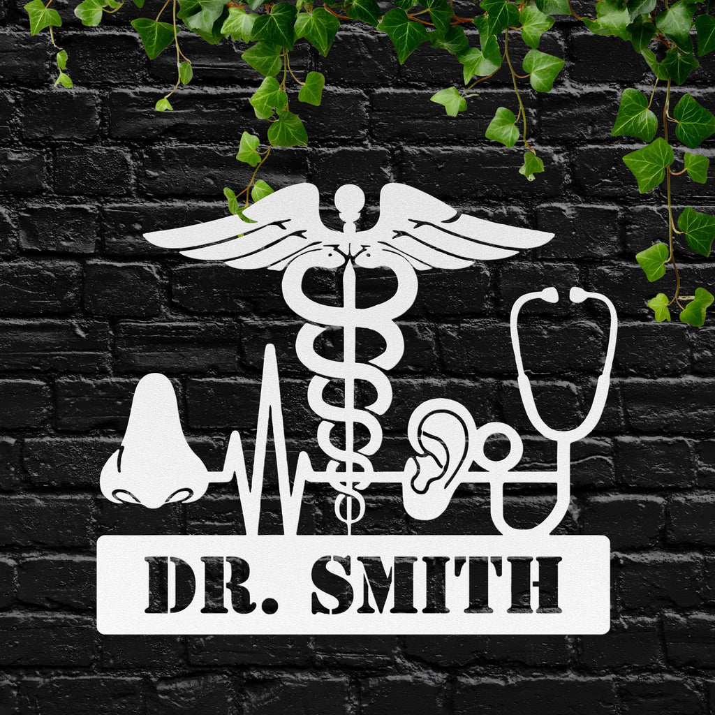 Personalized Caduceus Metal Sign, Custom Medical Office Decor