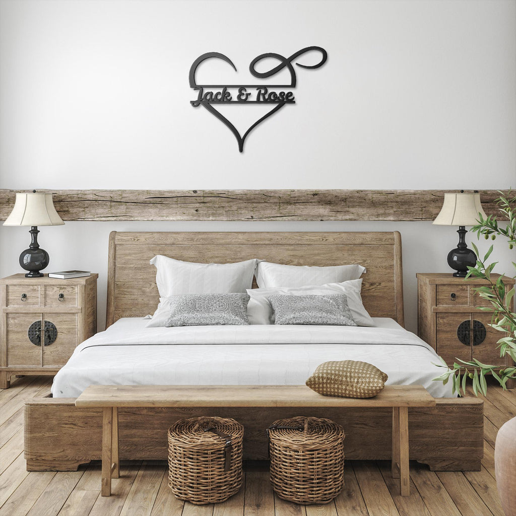 Personalized Infinity Heart Metal Sign: Custom Couple Name Wall Art, Wedding Anniversary Gift, Forever Love Die Cut Decor