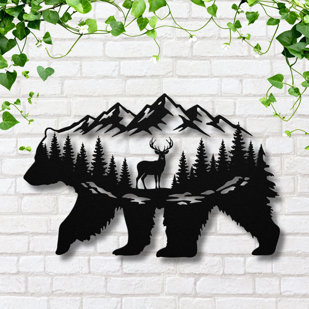Mountain Bear Metal Wall Art: Wildlife Silhouette Cabin Decor