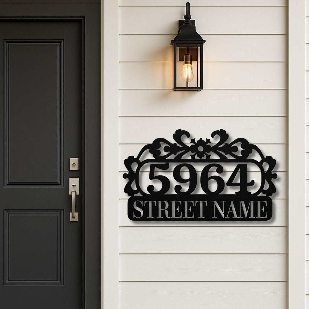 Custom House Number Sign – Ornate Metal Address Plaque | Rustic Curb Appeal Decor