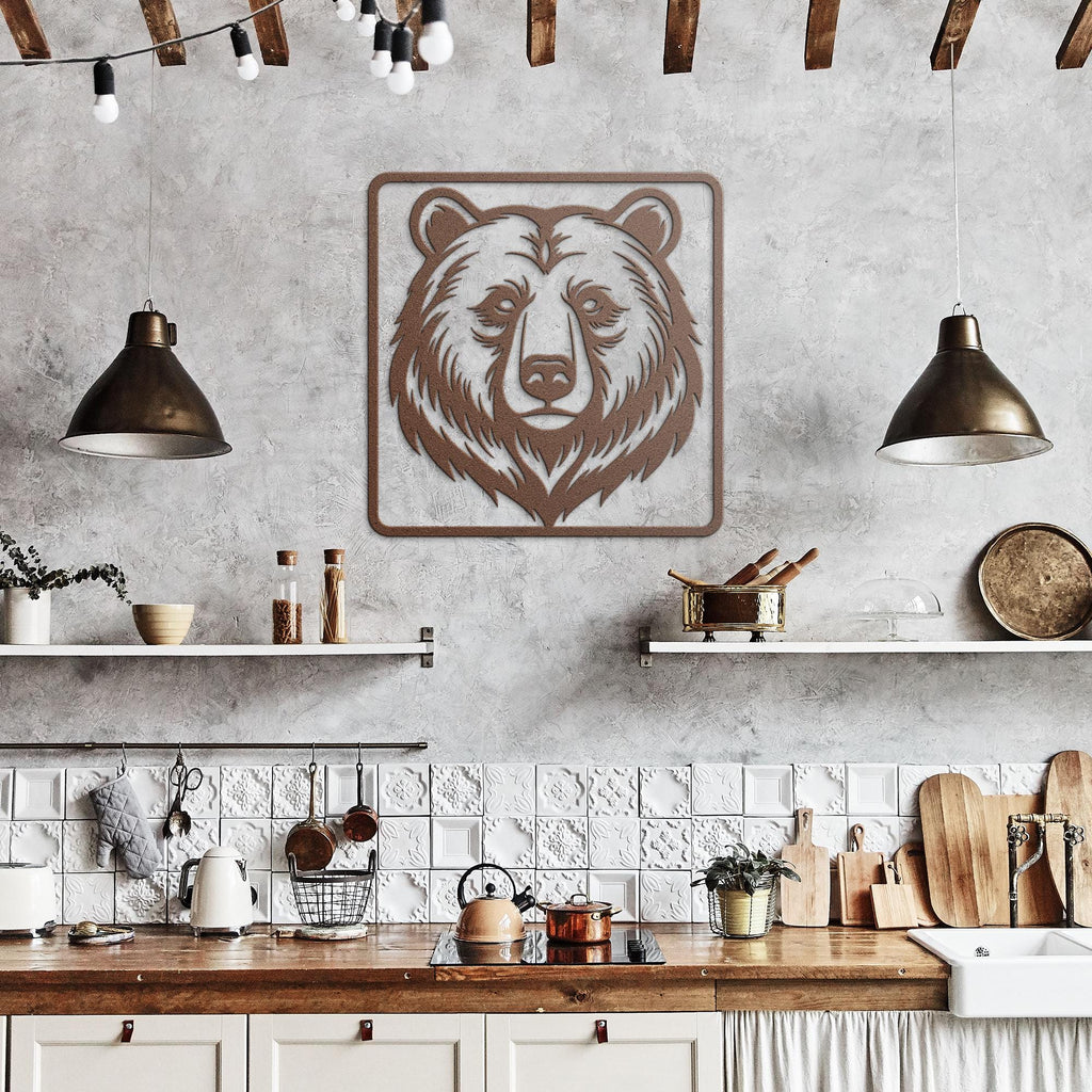 Grizzly Bear Head Metal Wall Art, Cabin Decor
