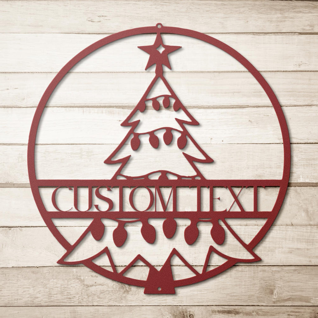 Personalized Christmas Tree Metal Sign | Custom Family Name Holiday Decor
