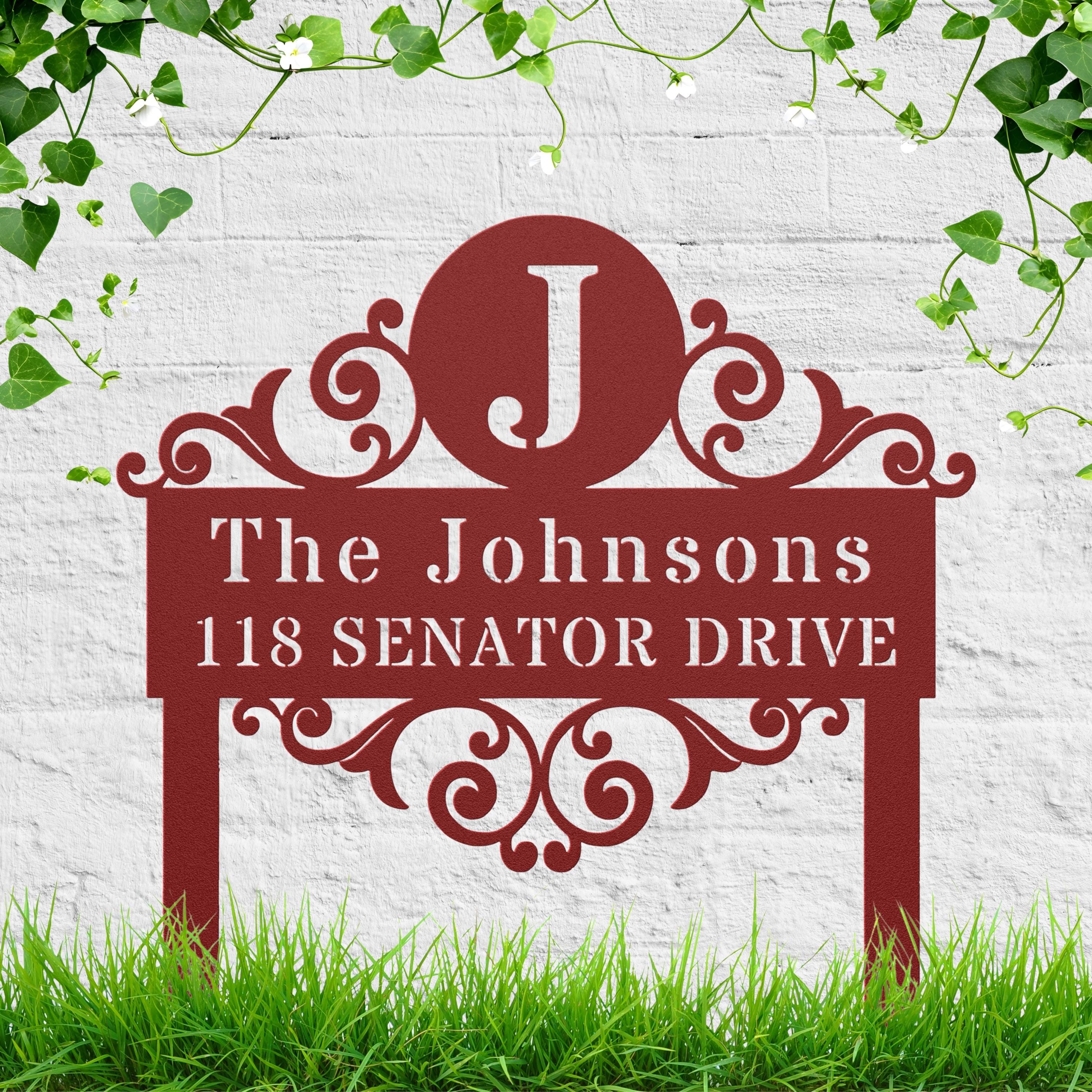 Monogrammed Metal Address Yard Sign, Personalized Die-Cut Family Name Plaque, Custom House Number Stake, Garden Decor, New Home Gift