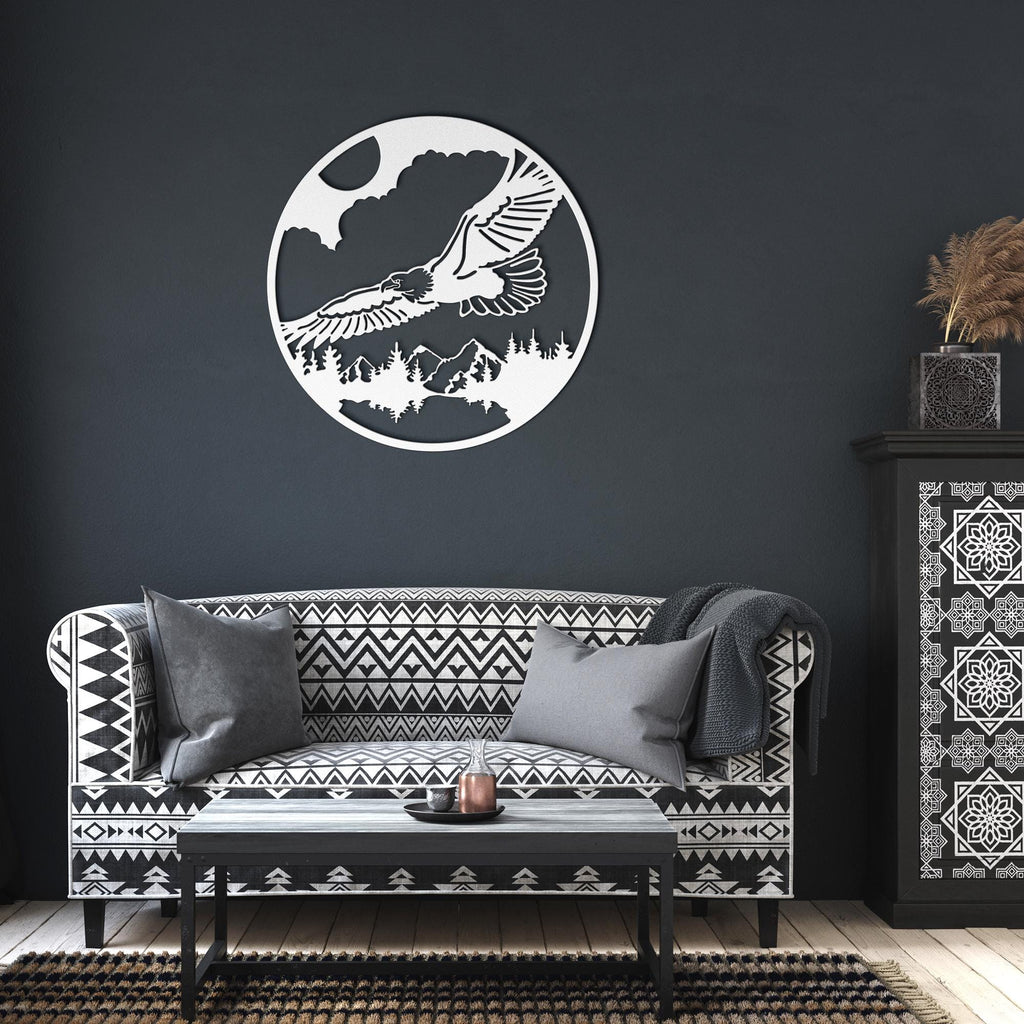 Bald Eagle Metal Wall Art, Mountain Landscape Sign, Patriotic Outdoor Cabin Decor