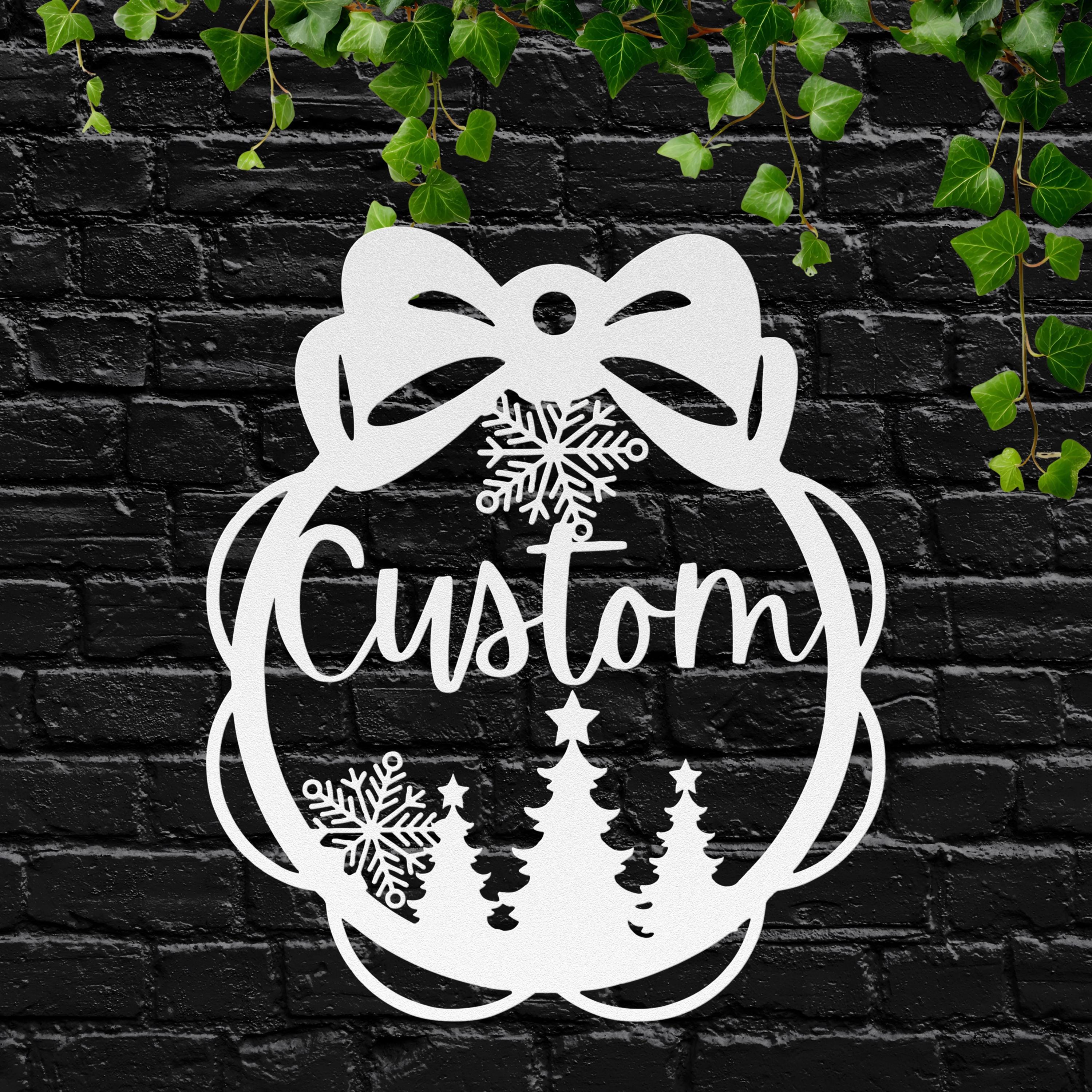 Personalized Christmas Ornament Metal Sign, Custom Holiday Die-Cut Decor, Snowflake Bow Family Name Gift, Xmas Tree Wall Art
