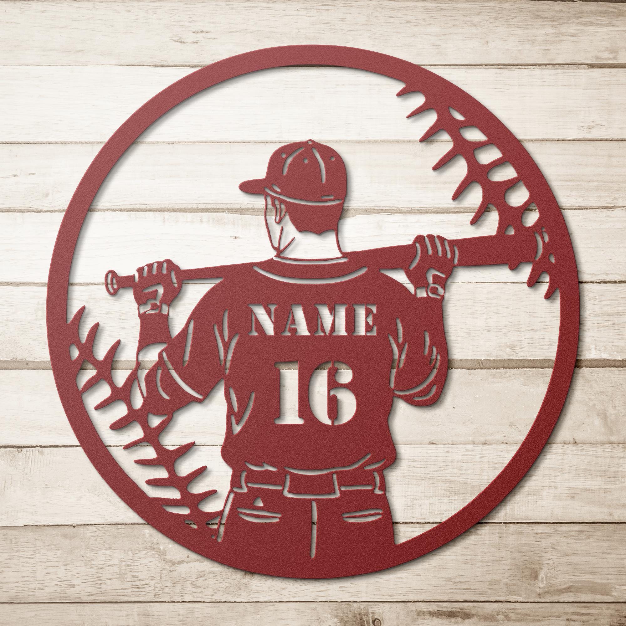 Personalized Baseball Sign | Custom Name Number Metal Player Art for Man Cave Decor