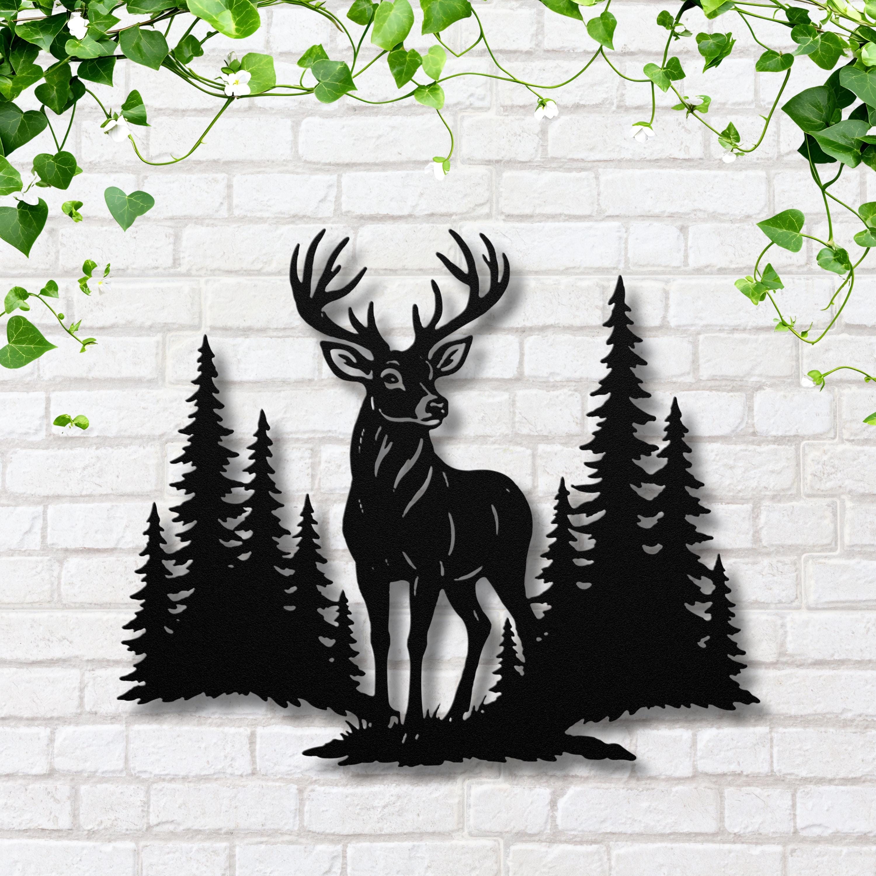Majestic Buck Metal Wall Art, Deer in Forest Sign, Hunter Lodge Decor