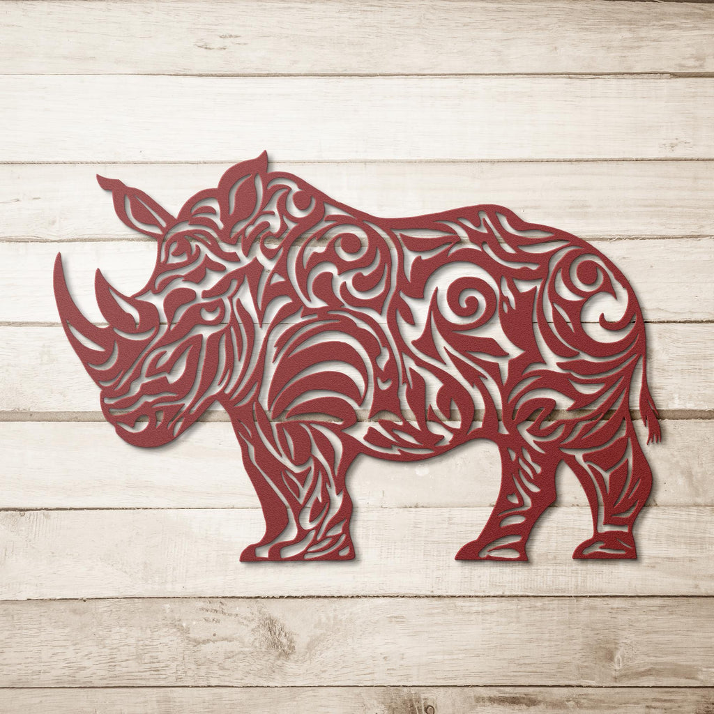Rhino Metal Wall Art - Tribal Rhino Sign | Mandala Metal Art, Safari Decor